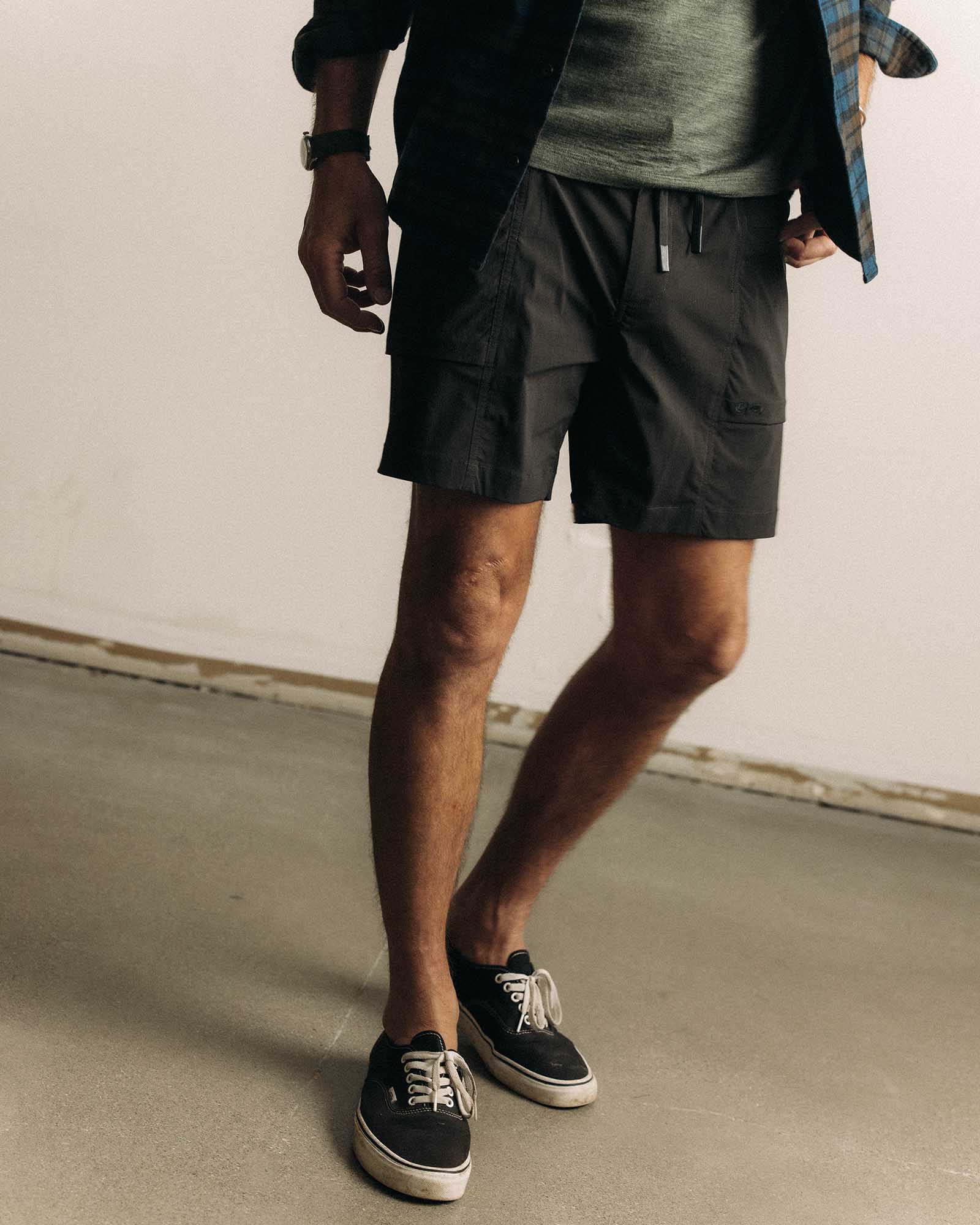 flatlay of the back of The Ridgeline Short in Coal, Bottoms by Taylor Stitch