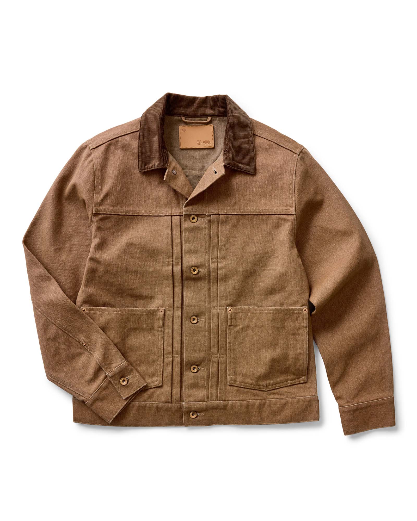 flatlay of The Ryder Jacket in Tobacco Chipped Canvas, Outerwear by Taylor Stitch