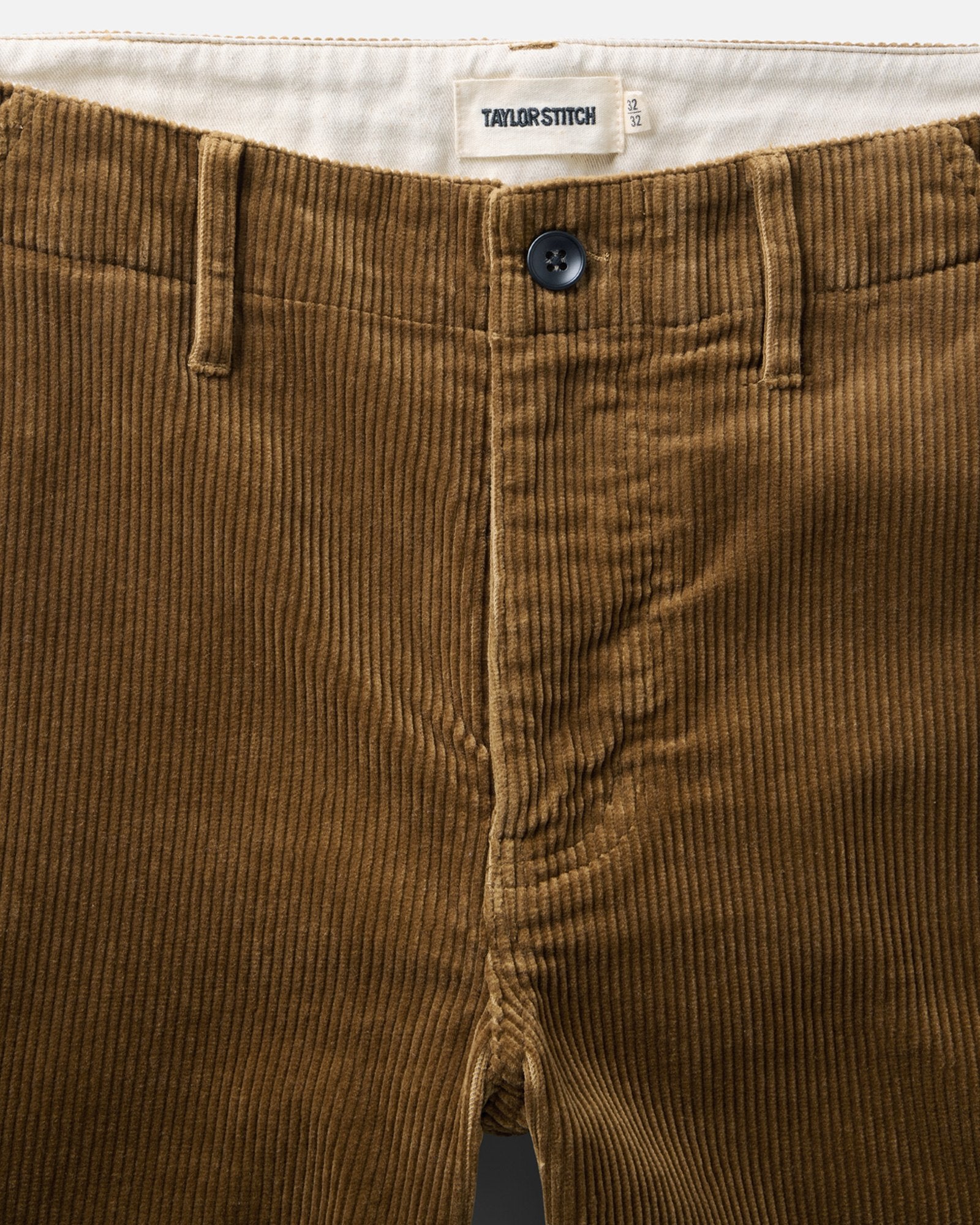 material shot of the waistband on The Carnegie Pant in Bourbon Corduroy, Bottoms by Taylor Stitch