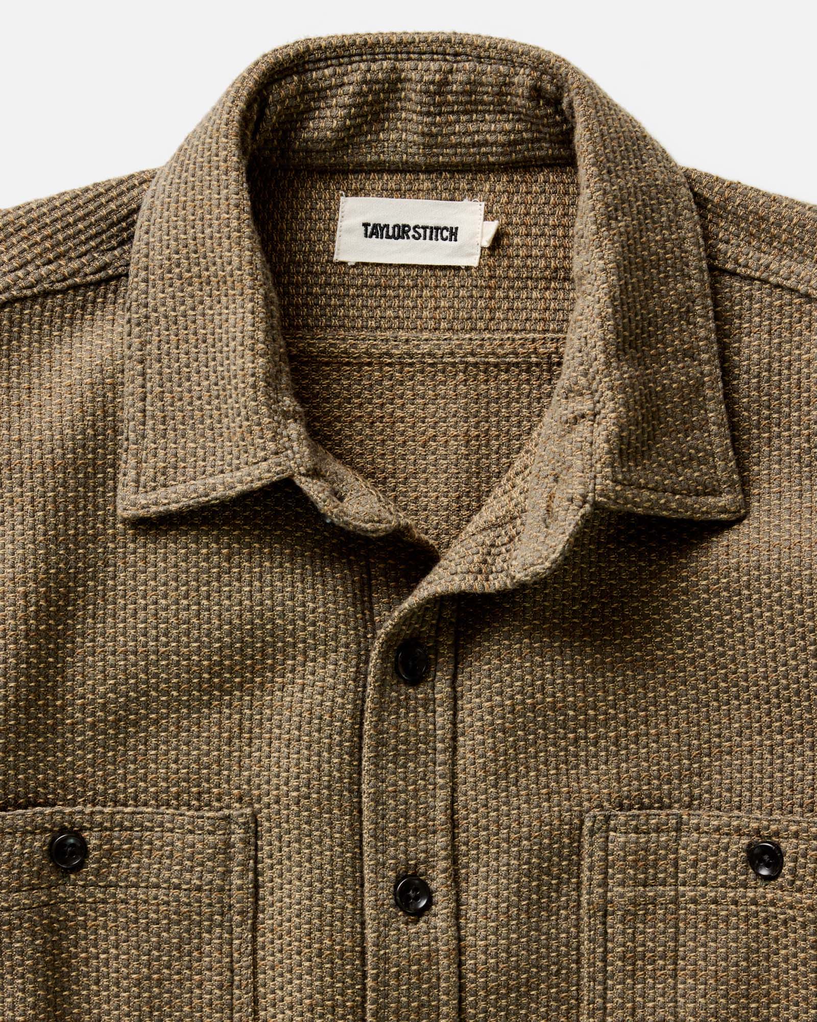 material shot of the collar on The Utility Shirt in Cypress Sashiko, Wovens by Taylor Stitch