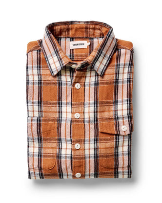 folded flatlay of The Crater Shirt in Brick Plaid