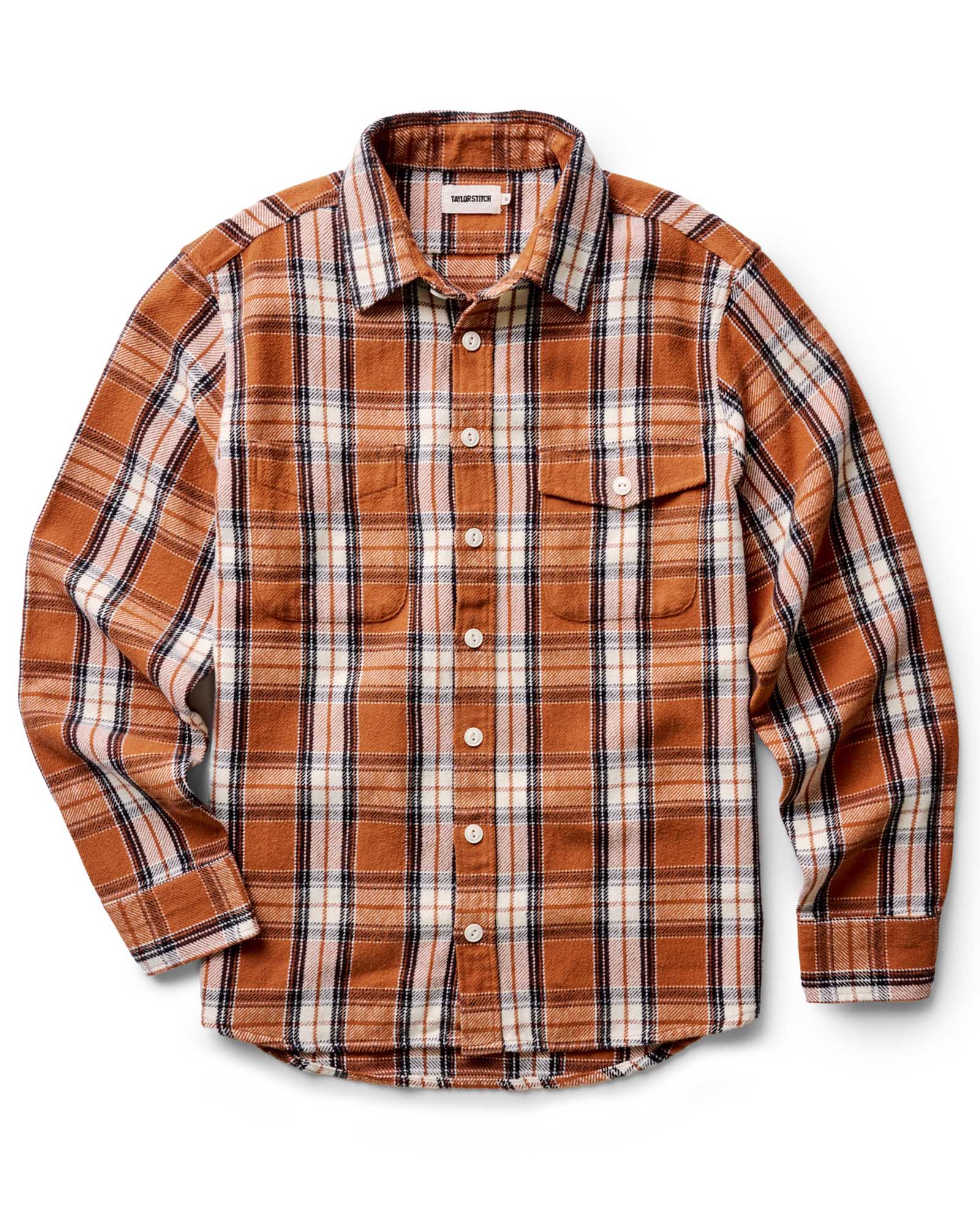 flatlay of The Crater Shirt in Brick Plaid, Wovens by Taylor Stitch