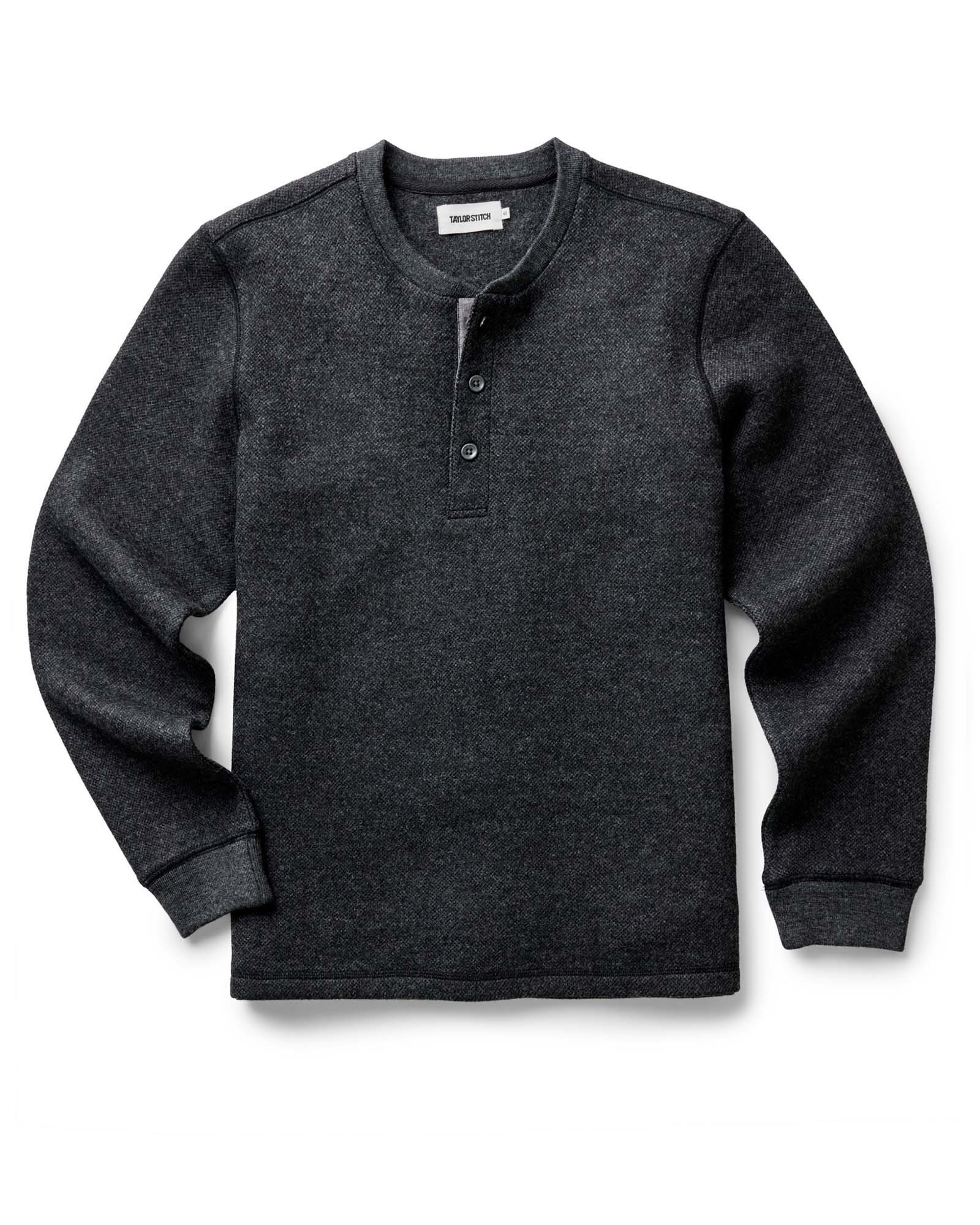 flatlay of The Evans Henley in Charcoal Birdseye Wool, Knits by Taylor Stitch