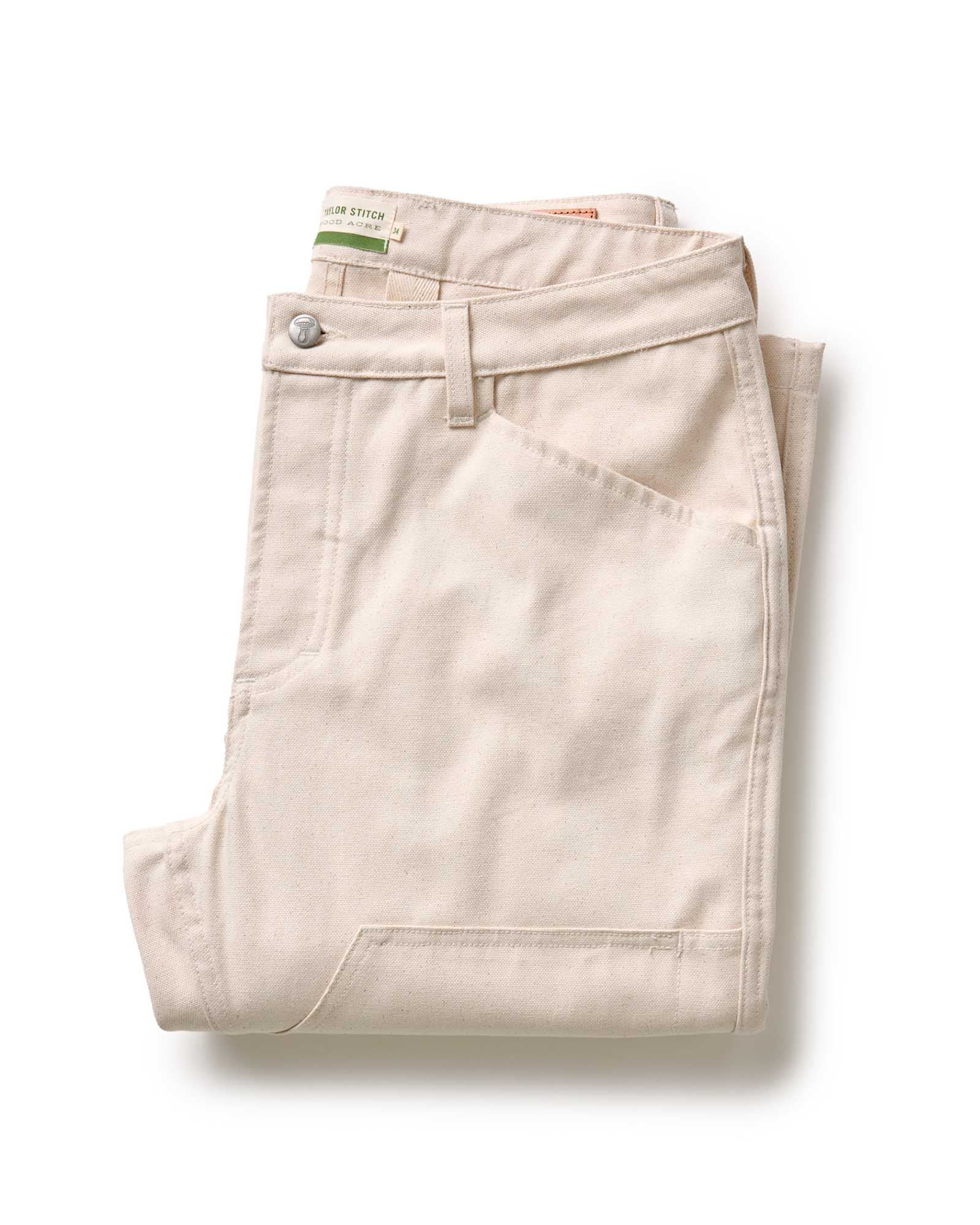 folded flatlay of The Good Acre Chore Pant in Natural Canvas, Bottoms by Taylor Stitch