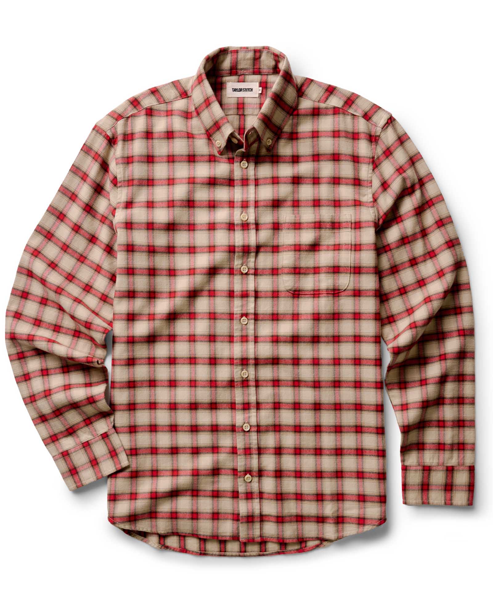 flatlay of The Jack in Cardinal Plaid Flannel, Wovens by Taylor Stitch