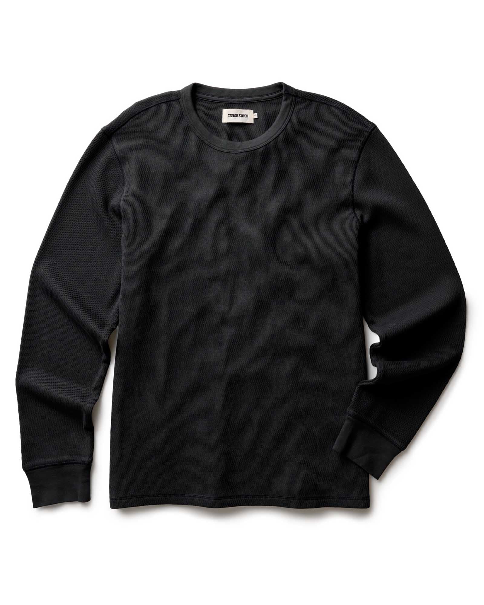 flatlay of The Organic Cotton Crew in Faded Black Waffle, Knits by Taylor Stitch