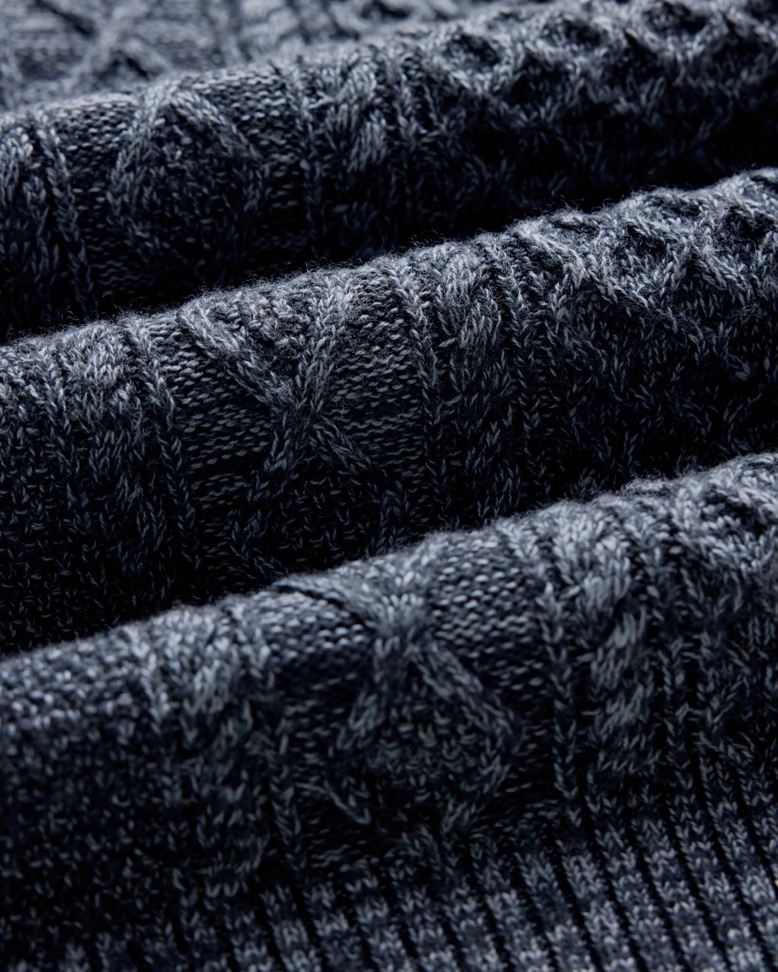 material shot of the fabric on The Orr Sweater in Marled Marine Merino, Knits by Taylor Stitch