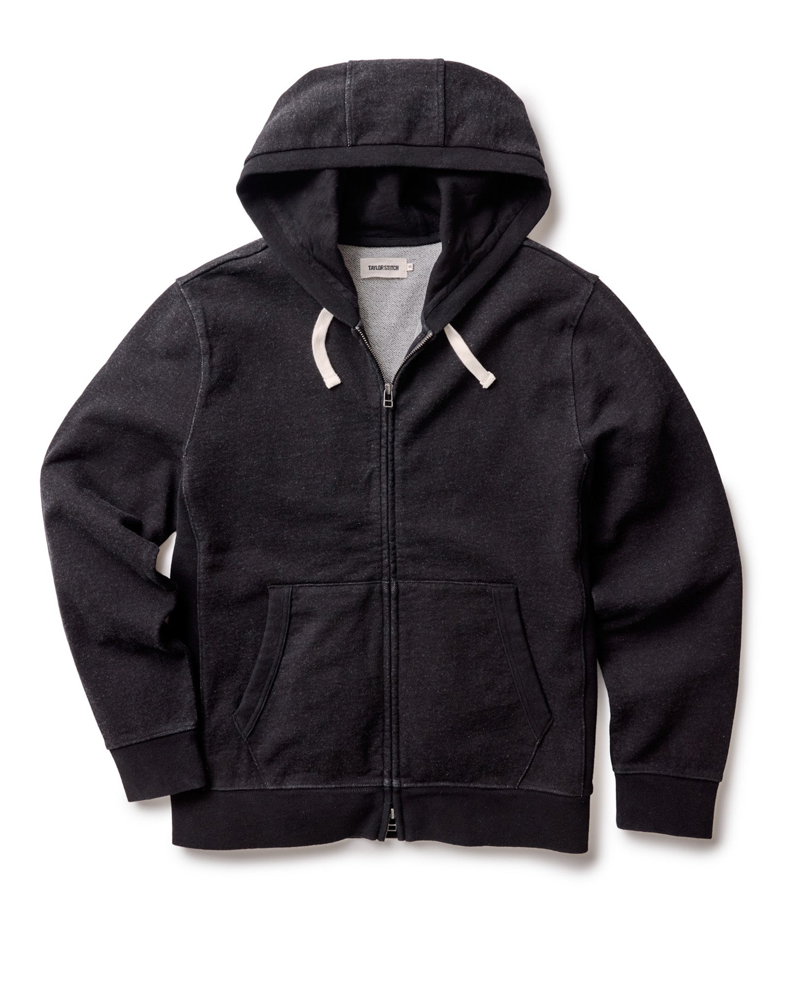 flatlay of The Apres Zip Hoodie in Black Indigo Terry, Knits by Taylor Stitch