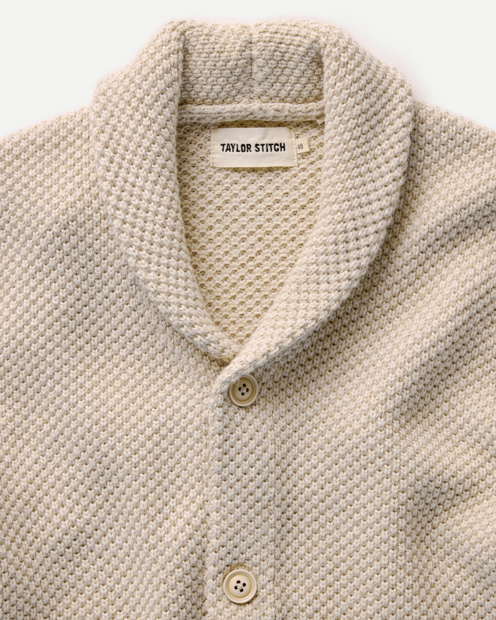 flatlay of The Crawford Cardigan Sweater in Marled Natural, Knits by Taylor Stitch