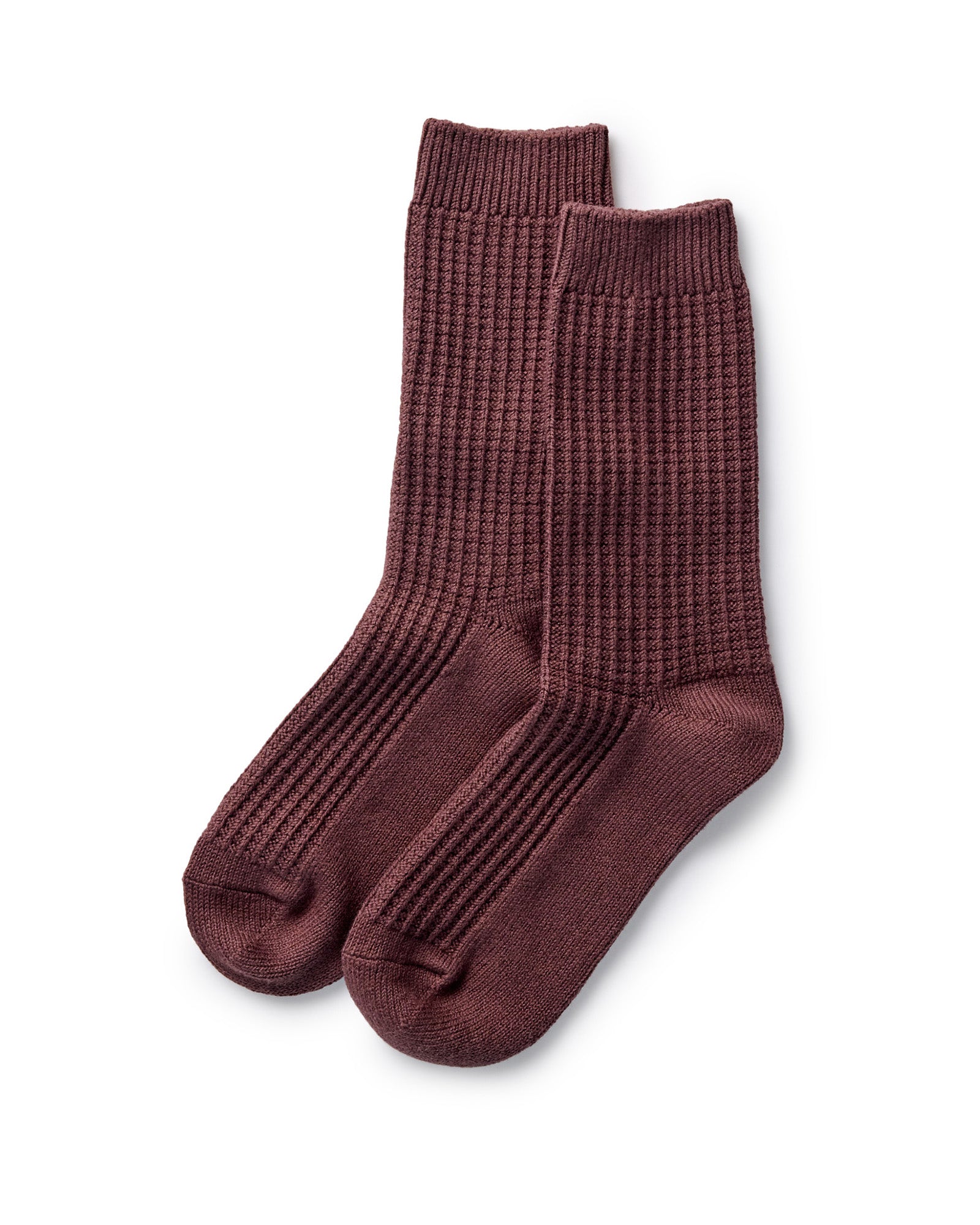 flatlay of The Waffle Sock in Burgundy, Accessories by Taylor Stitch
