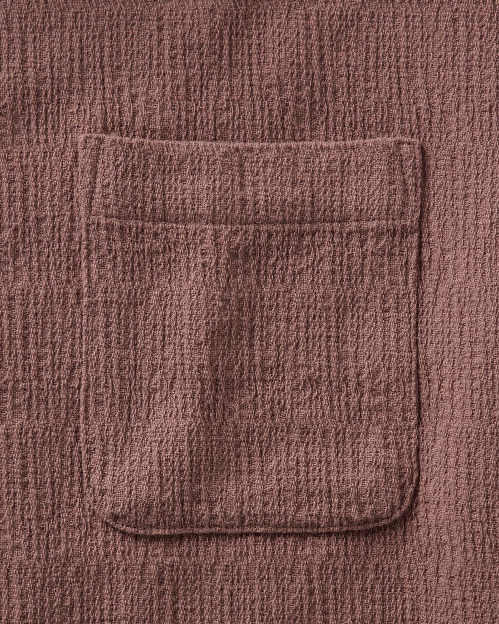 material shot of the pocket on The Short Sleeve California in Redwood Hacci, Wovens by Taylor Stitch