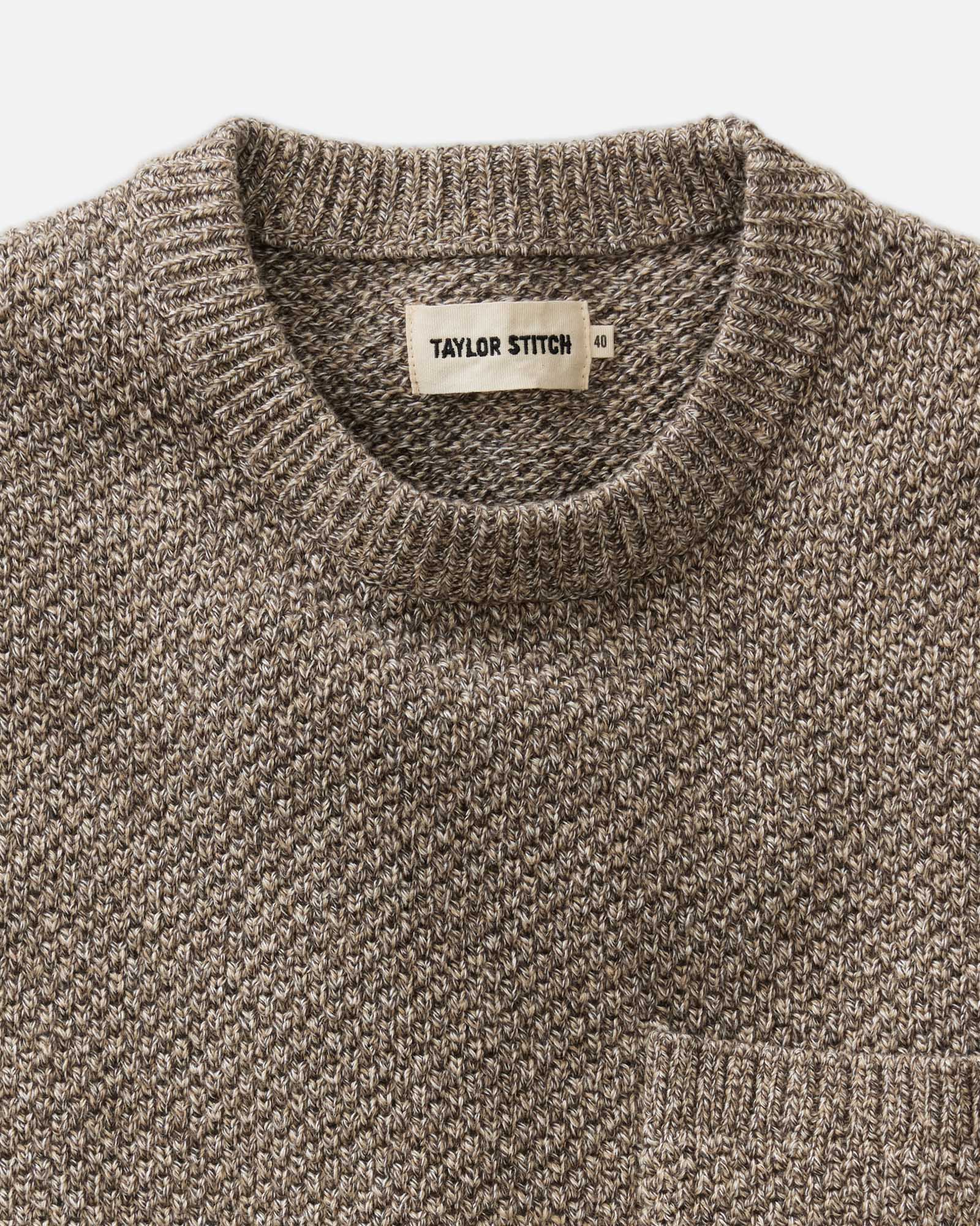 material shot of the collar on The Crawford Crew Sweater in Coffee Twist, Knits by Taylor Stitch