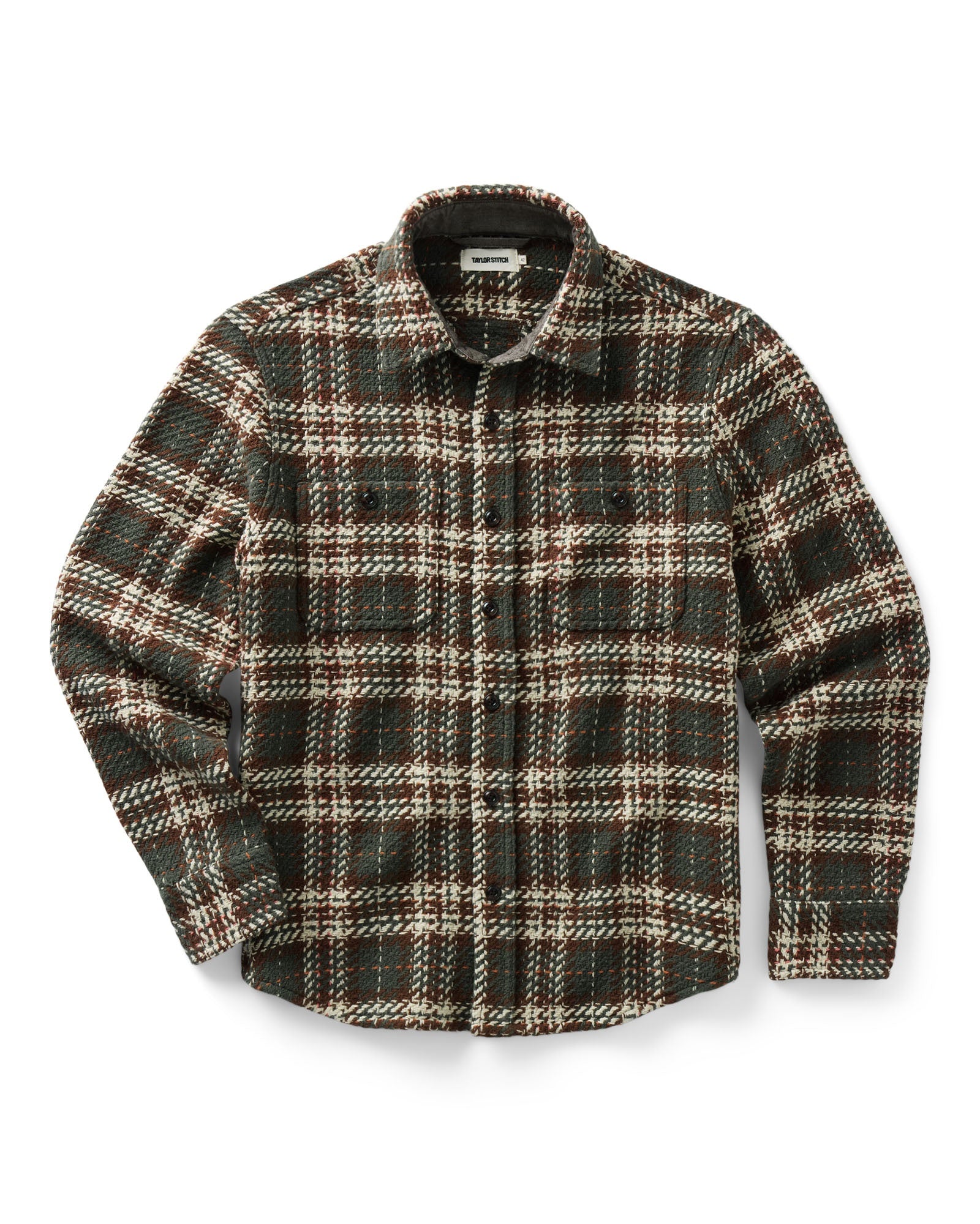 flatlay of The Cutter Overshirt in Buzzard Check, Wovens by Taylor Stitch