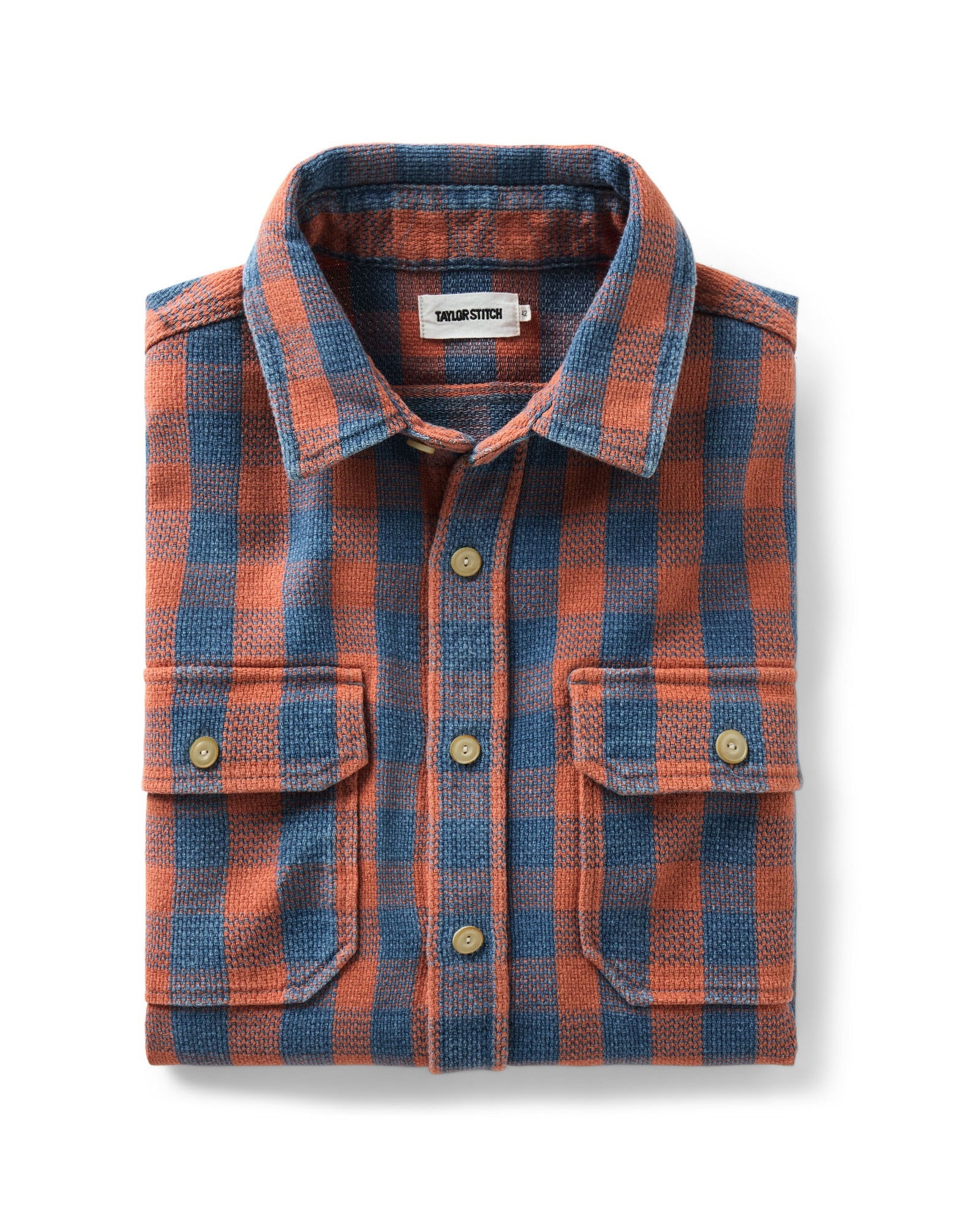 folded flatlay of The Division Shirt in Sunset Check, Wovens by Taylor Stitch