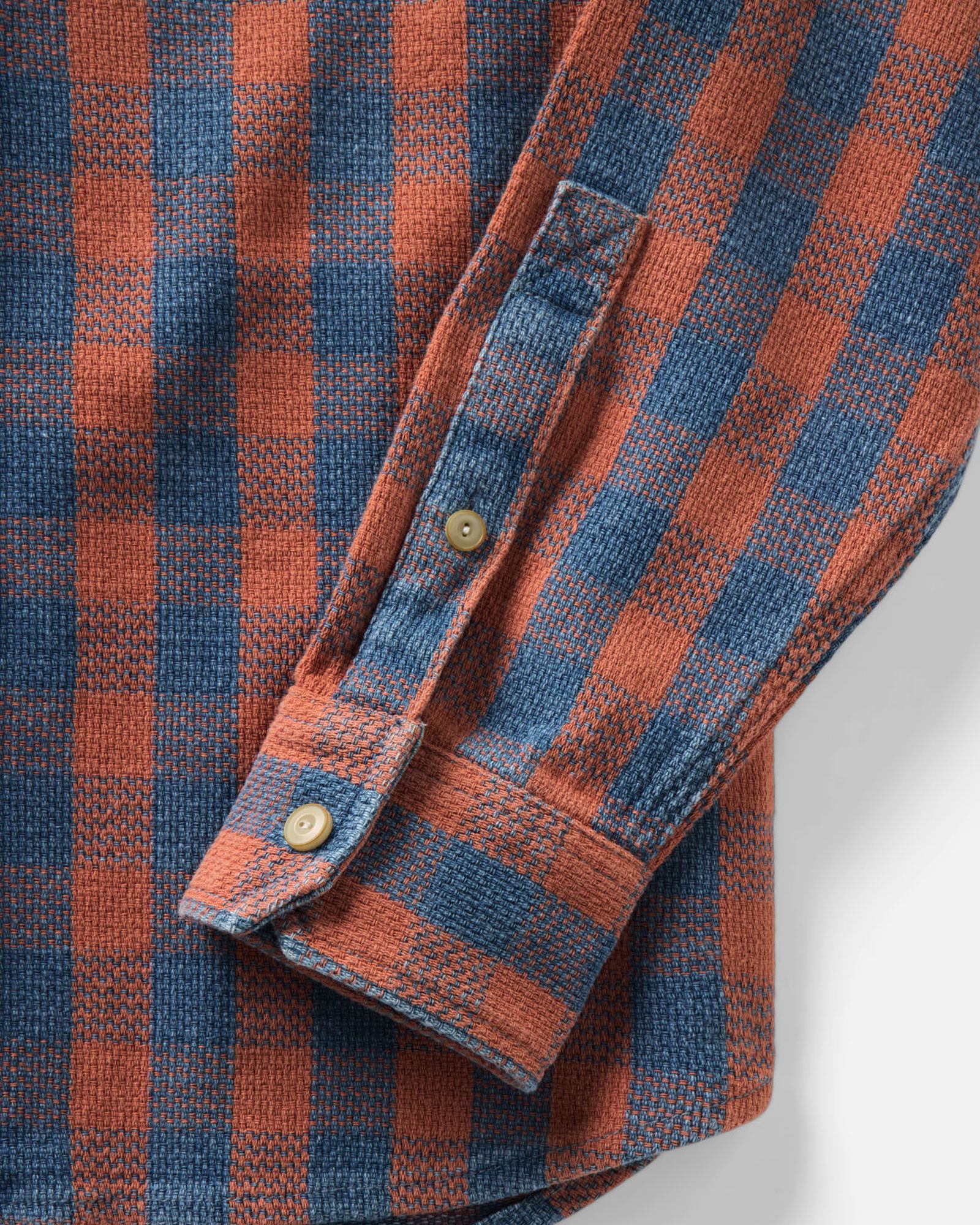 material shot of the sleeve on The Division Shirt in Sunset Check, Wovens by Taylor Stitch