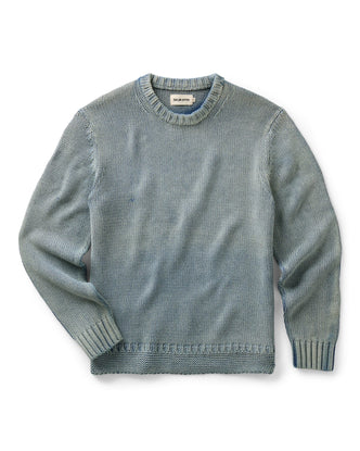 flatlay of The Dory Crew Sweater in Washed Indigo