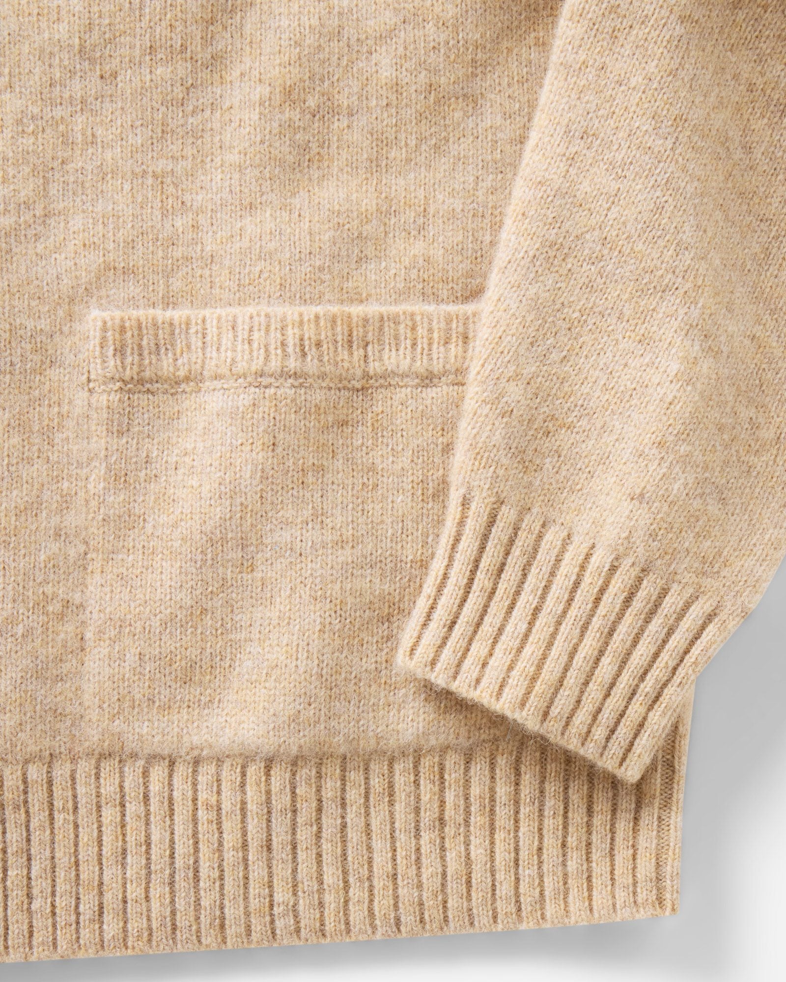 material shot of the sleeve on The Eastmoor Cardigan in Oatmeal Wool, Knits by Taylor Stitch