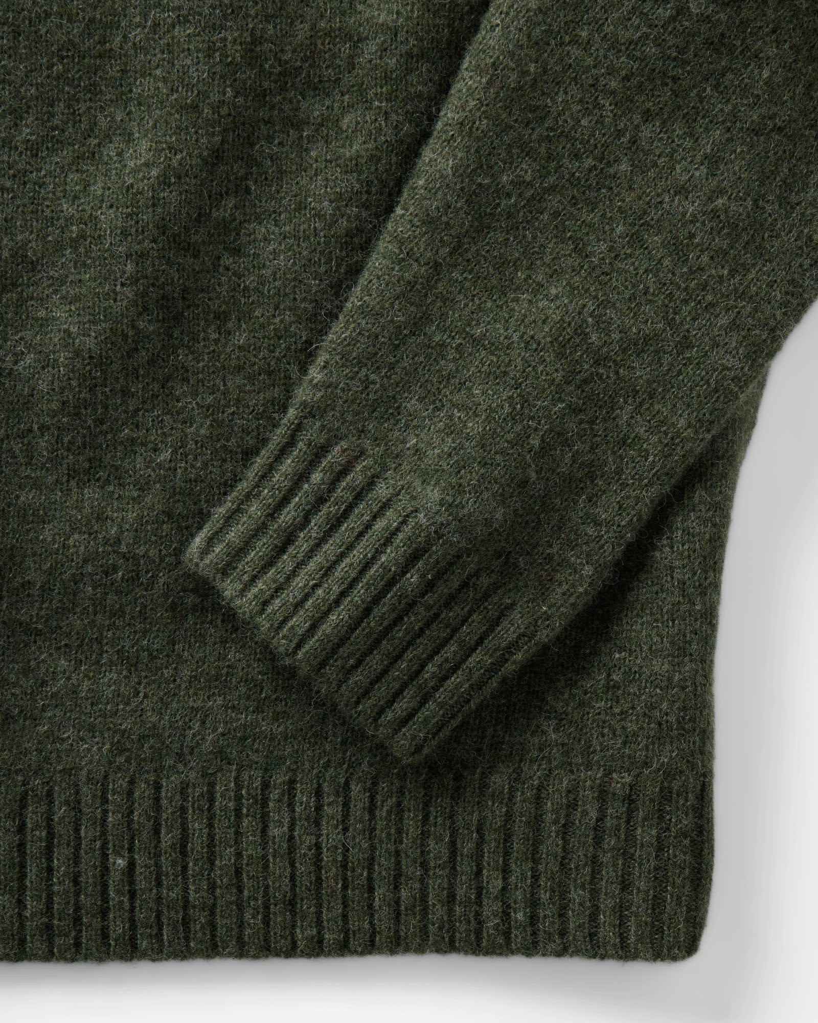 material shot of the sleeve on The Eastmoor Sweater in Spruce Wool, Knits by Taylor Stitch