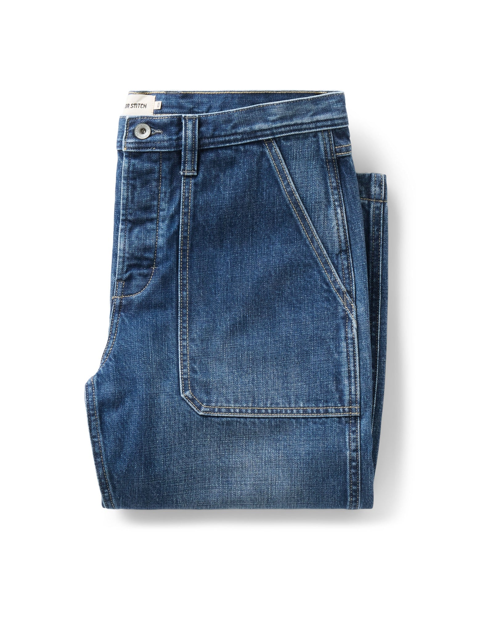 folded flatlay of The Mariner Jean in Drift Wash Organic Selvedge, Bottoms by Taylor Stitch