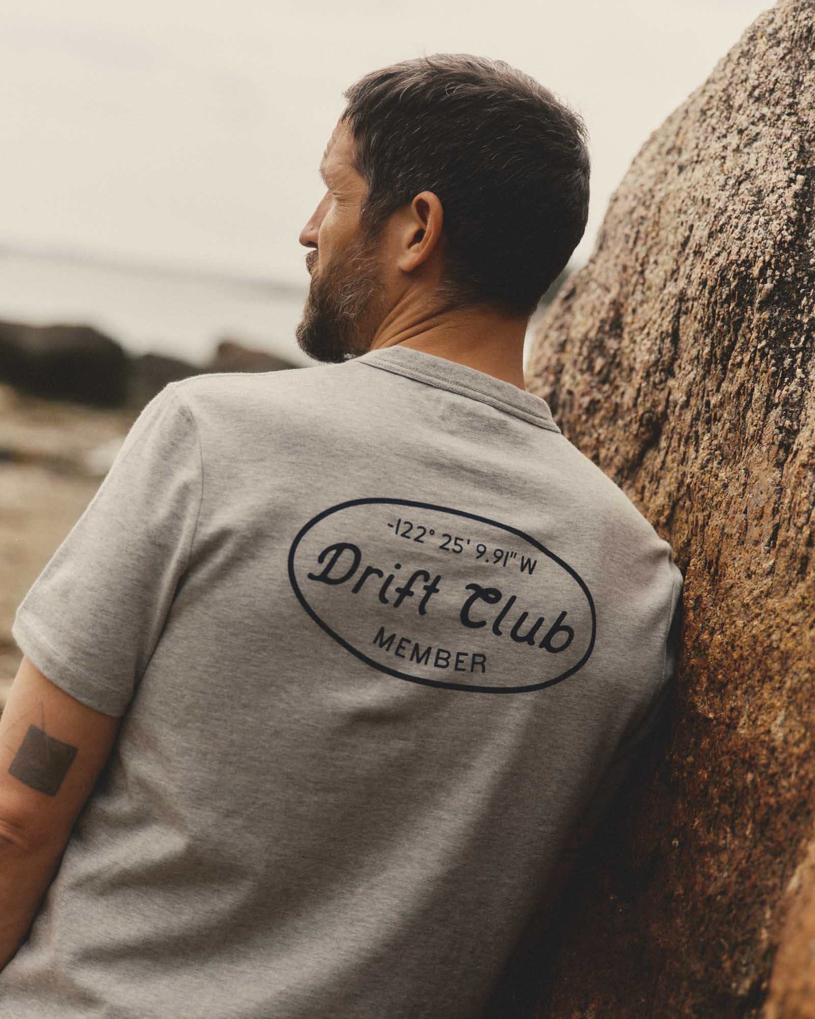 fit model showing off the back of The Organic Cotton Shop Tee in Drift Club, Knits by Taylor Stitch