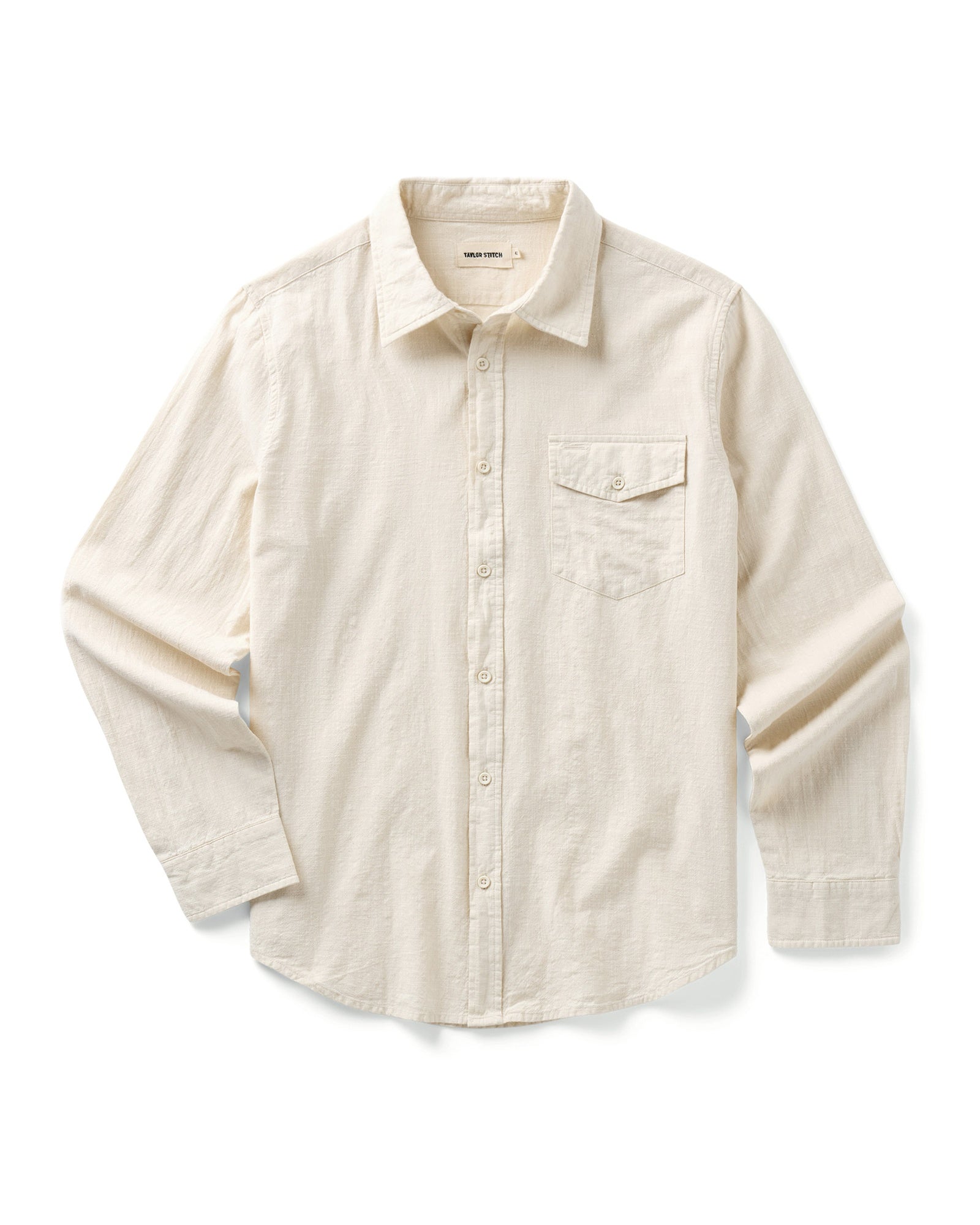 flatlay of The Quincy Shirt in Vintage White Slub, Wovens by Taylor Stitch