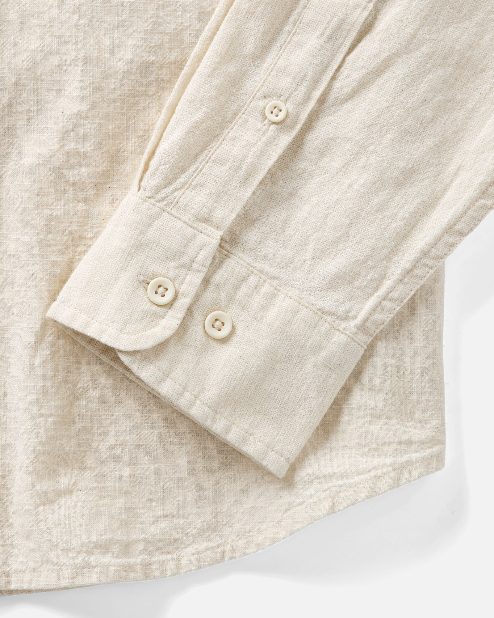 material shot of the sleeve on The Quincy Shirt in Vintage White Slub, Wovens by Taylor Stitch