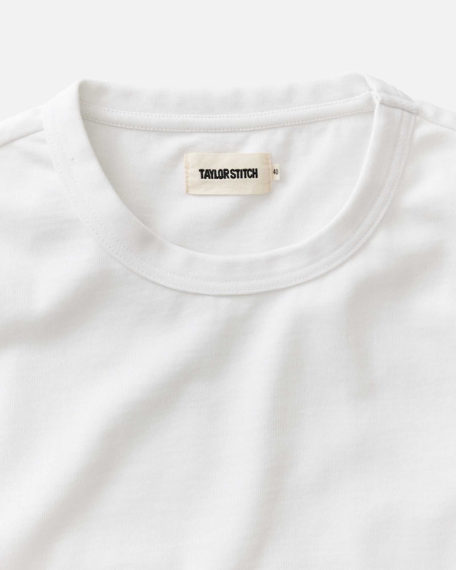 material shot of the collar on The Organic Cotton Shop Tee in White, Knits by Taylor Stitch