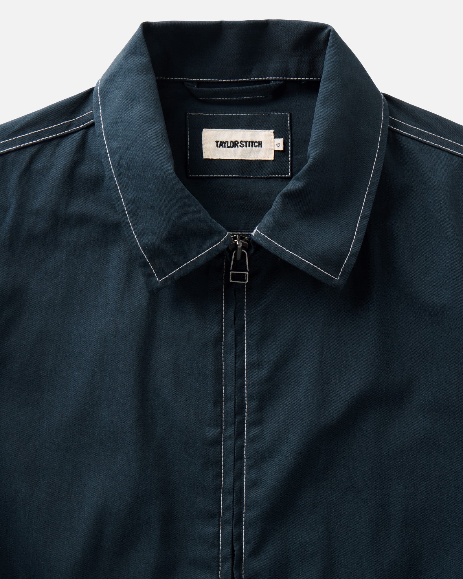 material shot of the collar on The Shore Jacket in Navy Twill, Wovens by Taylor Stitch