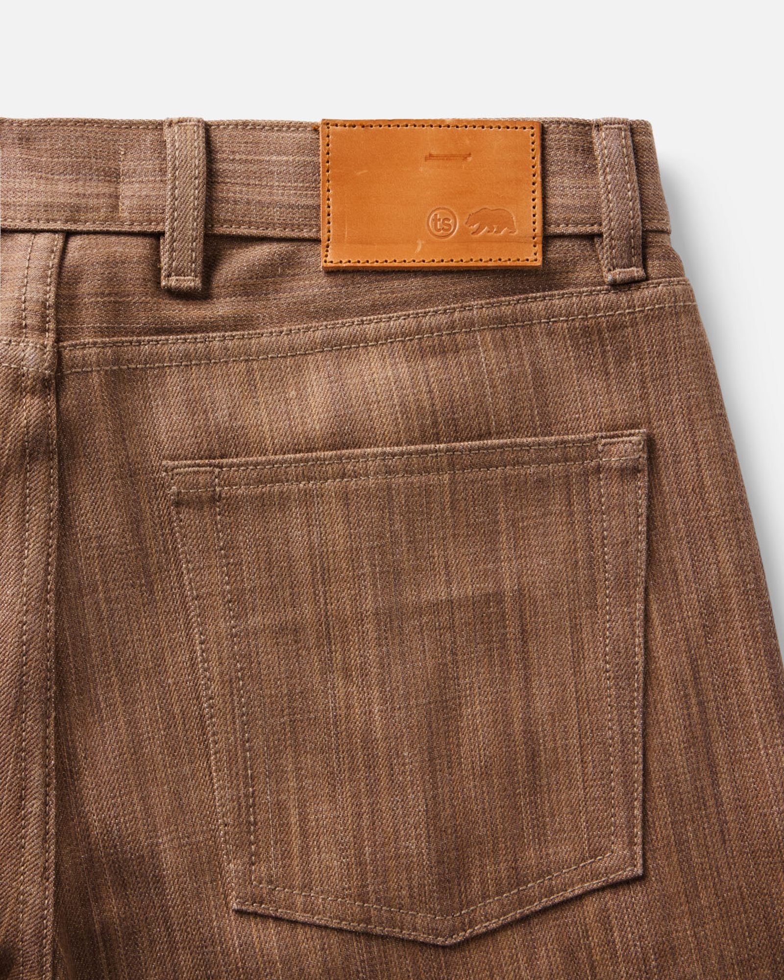 material shot of the pocket on The Straight Jean in Kakishibu Selvedge, Bottoms by Taylor Stitch