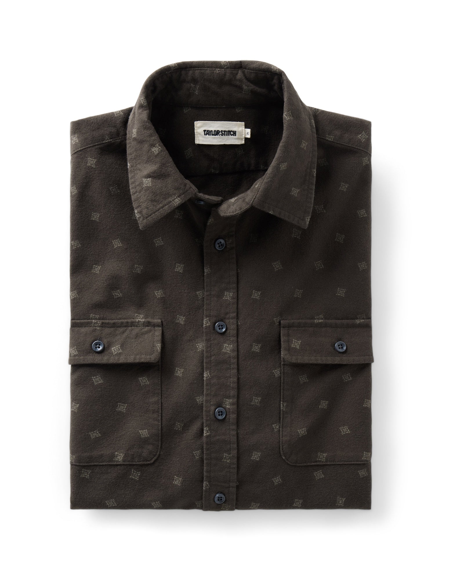 folded flataly of The Yosemite Shirt in Carolina Geo, Wovens by Taylor Stitch