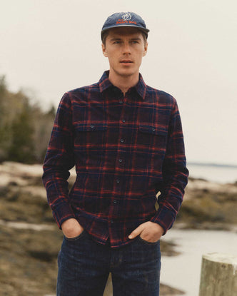 fit model posing in The Yosemite Shirt in Delaware Plaid
