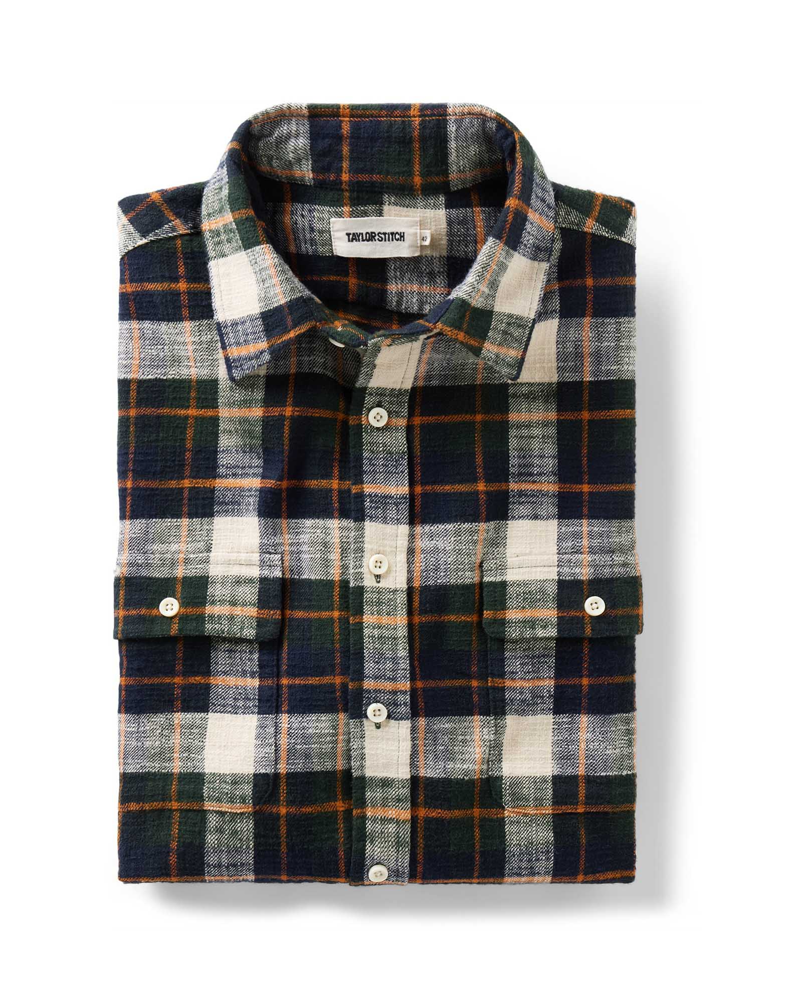 folded flatlay of The Yosemite Shirt in Washington Plaid, Wovens by Taylor Stitch
