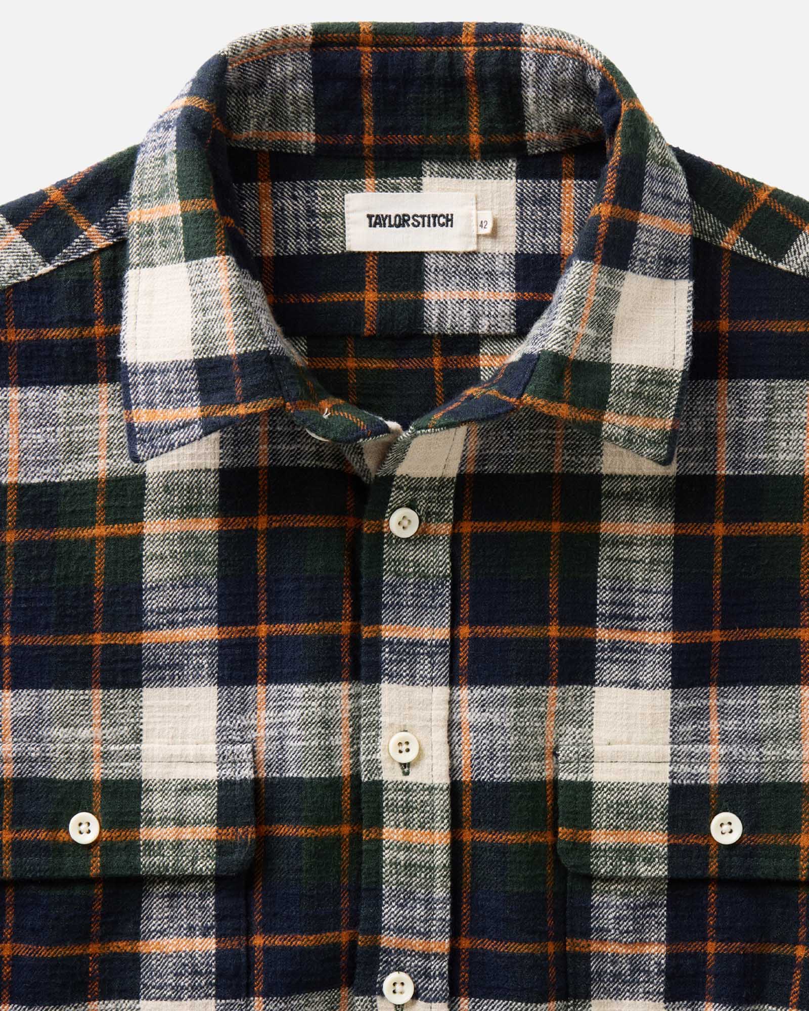 material shot of the collar on The Yosemite Shirt in Washington Plaid, Wovens by Taylor Stitch