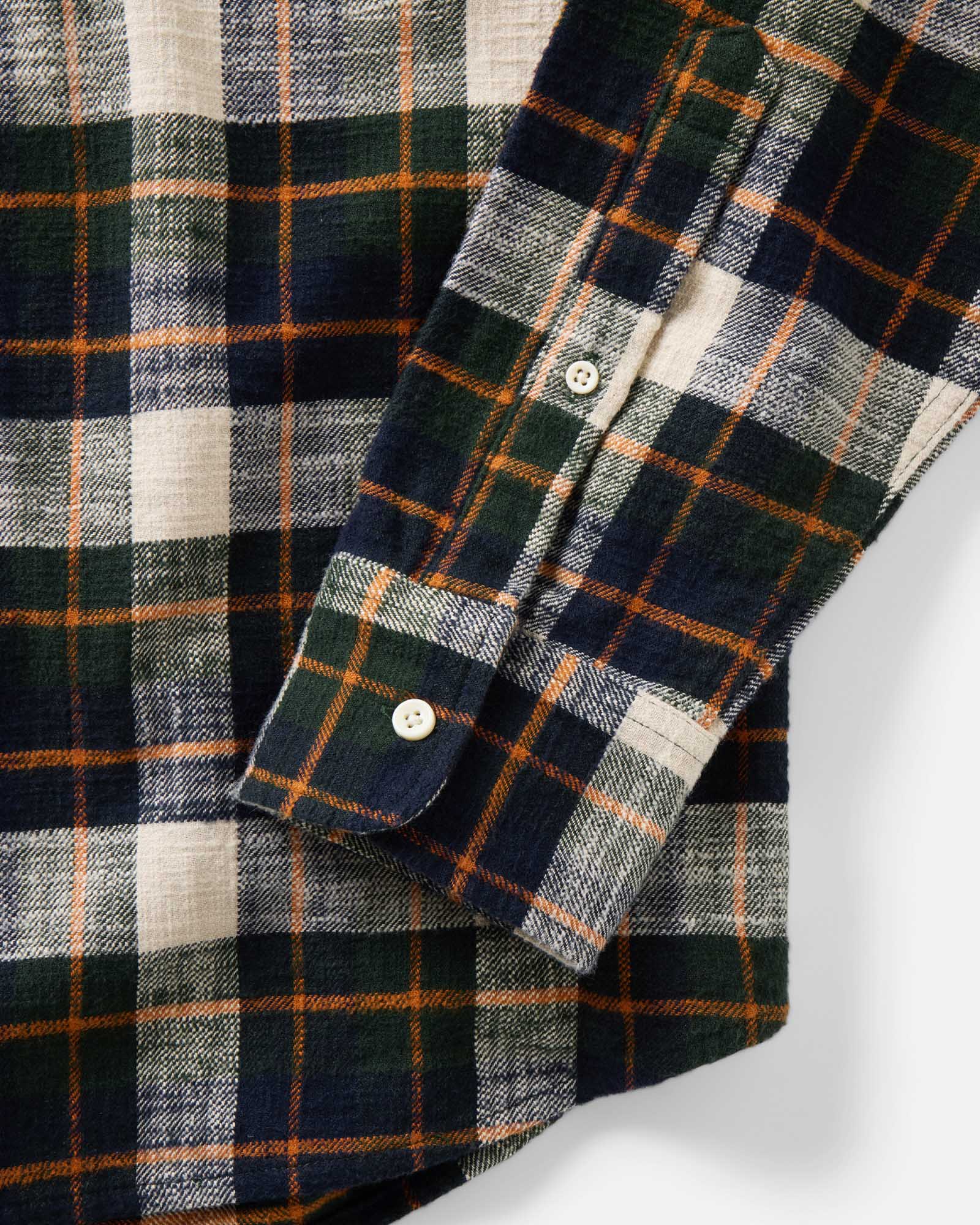 material shot of the sleeve on The Yosemite Shirt in Washington Plaid, Wovens by Taylor Stitch