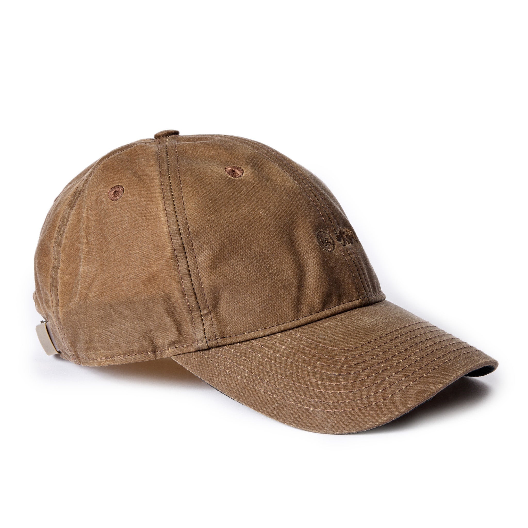 flatlay of The Ball Cap in Dark Khaki Waxed Canvas, from the side, Accessories by Taylor Stitch