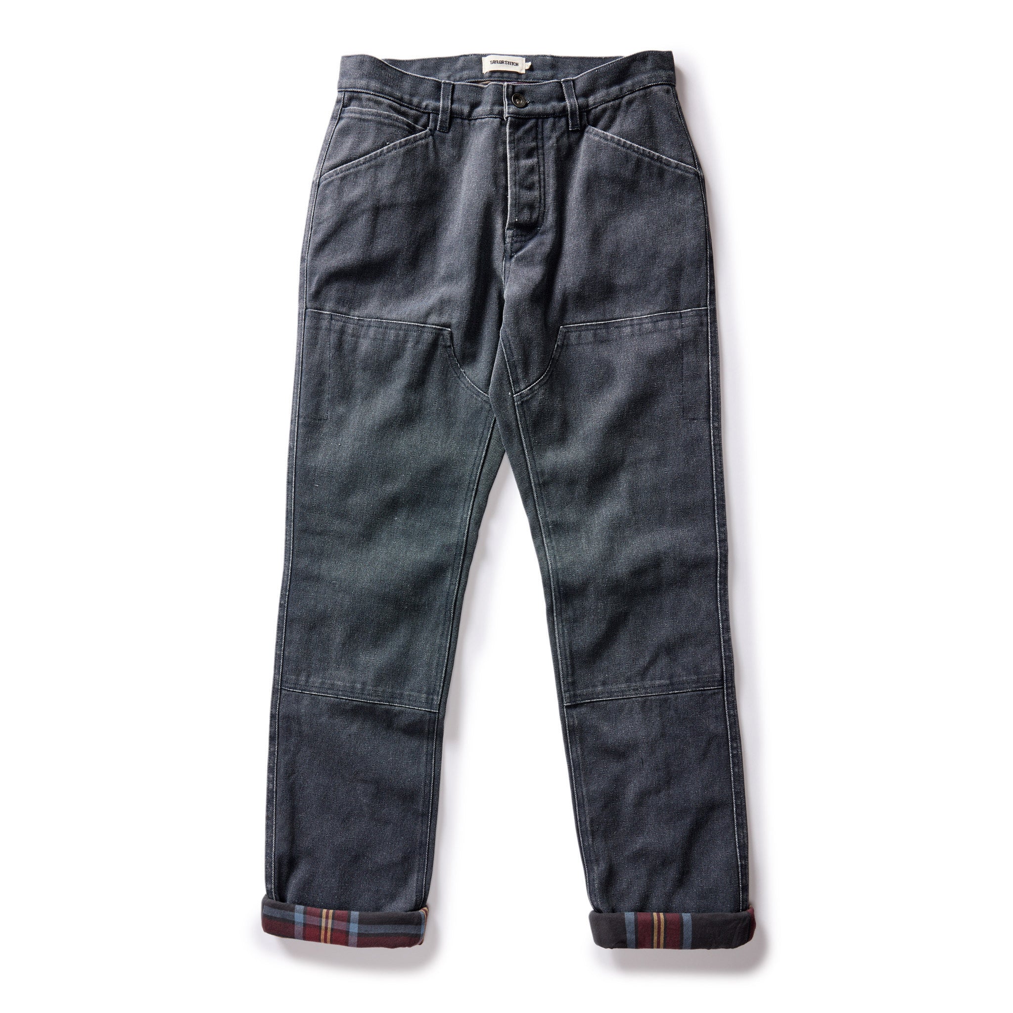 flatlay of The Lined Chore Pant in Navy Chipped Canvas in full, Bottoms by Taylor Stitch