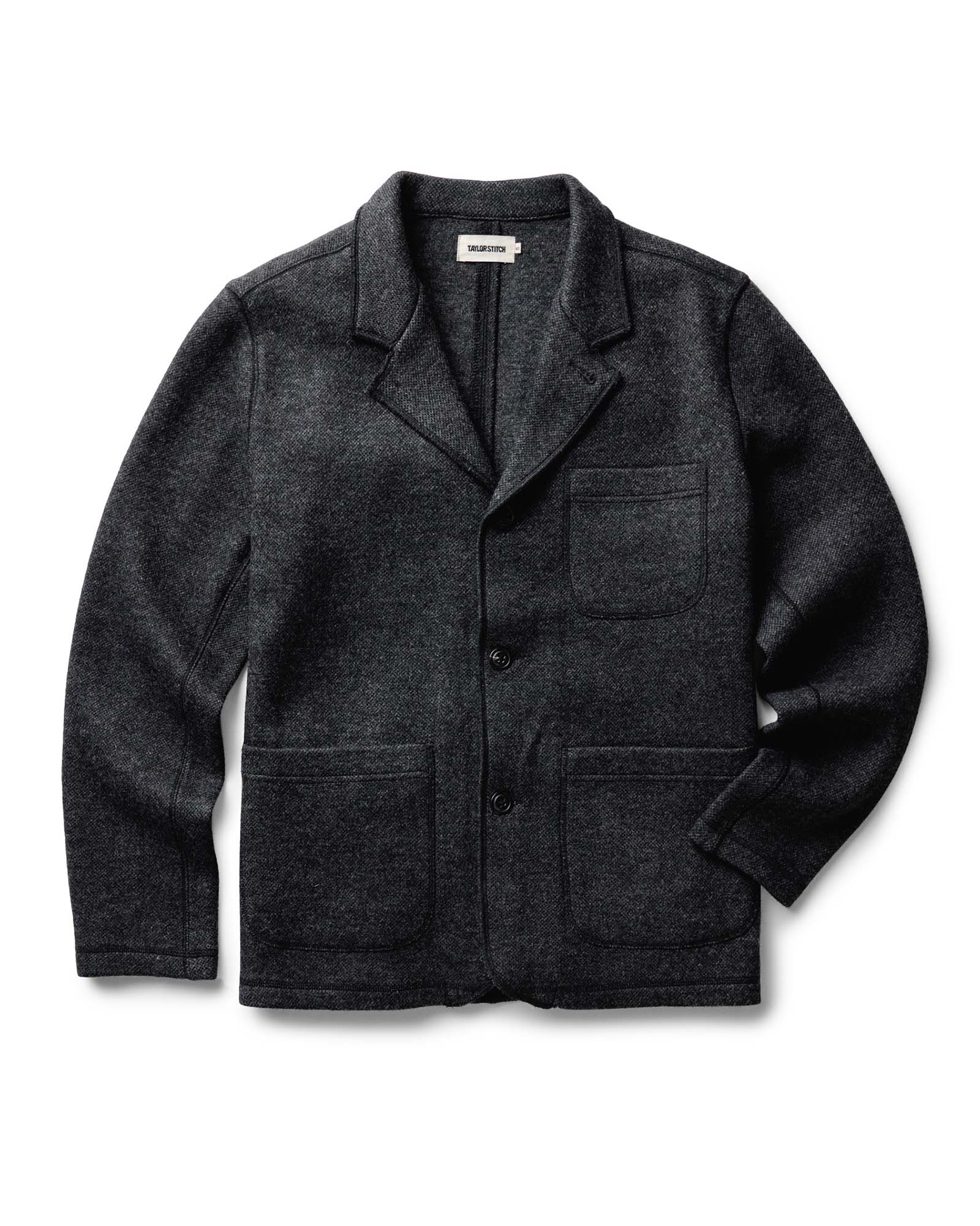 flatlay of The Ridgewood Cardigan in Charcoal Birdseye Wool, Outerwear by Taylor Stitch