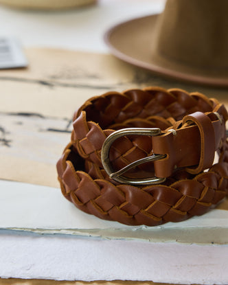 editorial image of The Braided Belt in Whiskey rolled on paper