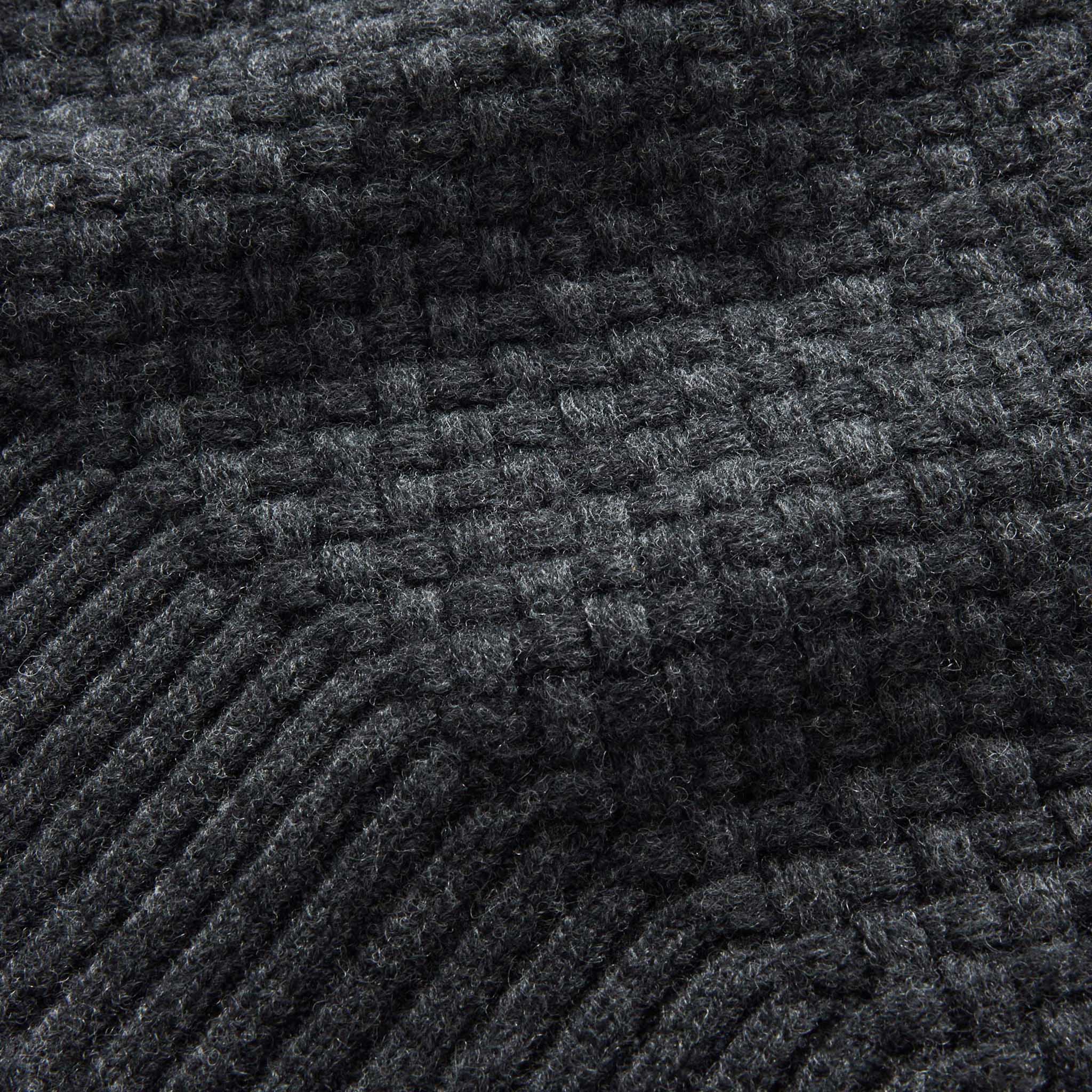 material shot of the texture on The Textured Knit Beanie in Heather Coal Merino, Accessories by Taylor Stitch