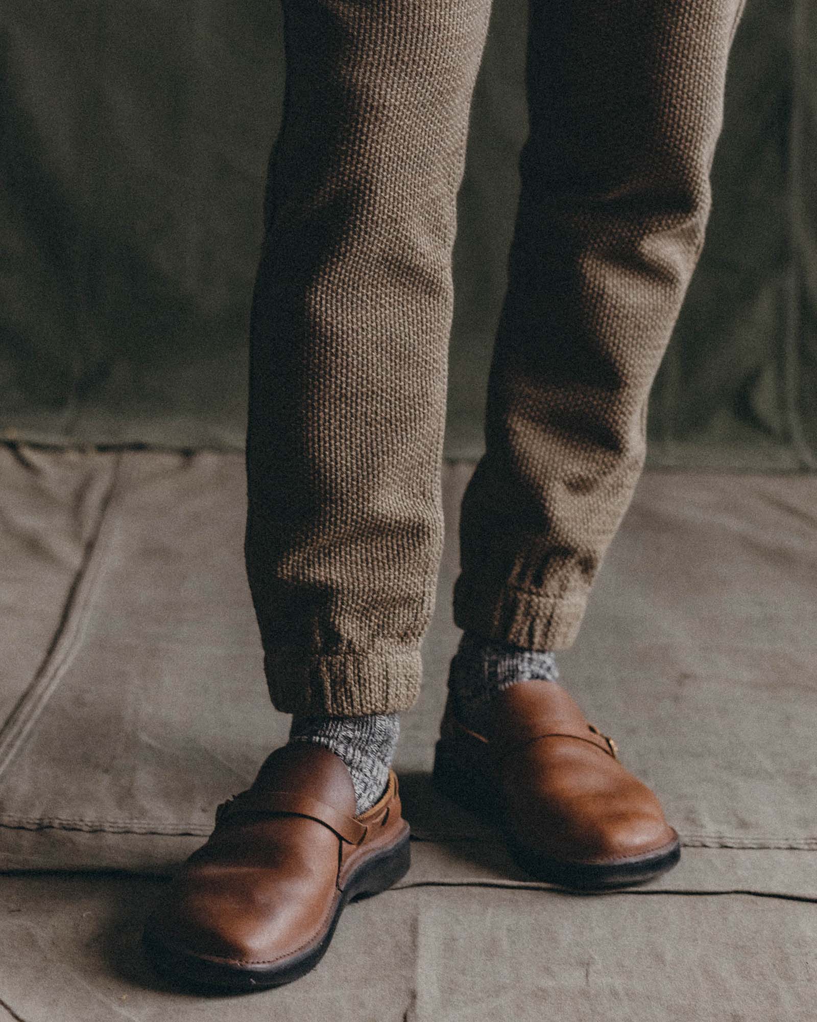 fit model showing off cuffs on The Apres Pant in Cypress Sashiko, Bottoms by Taylor Stitch