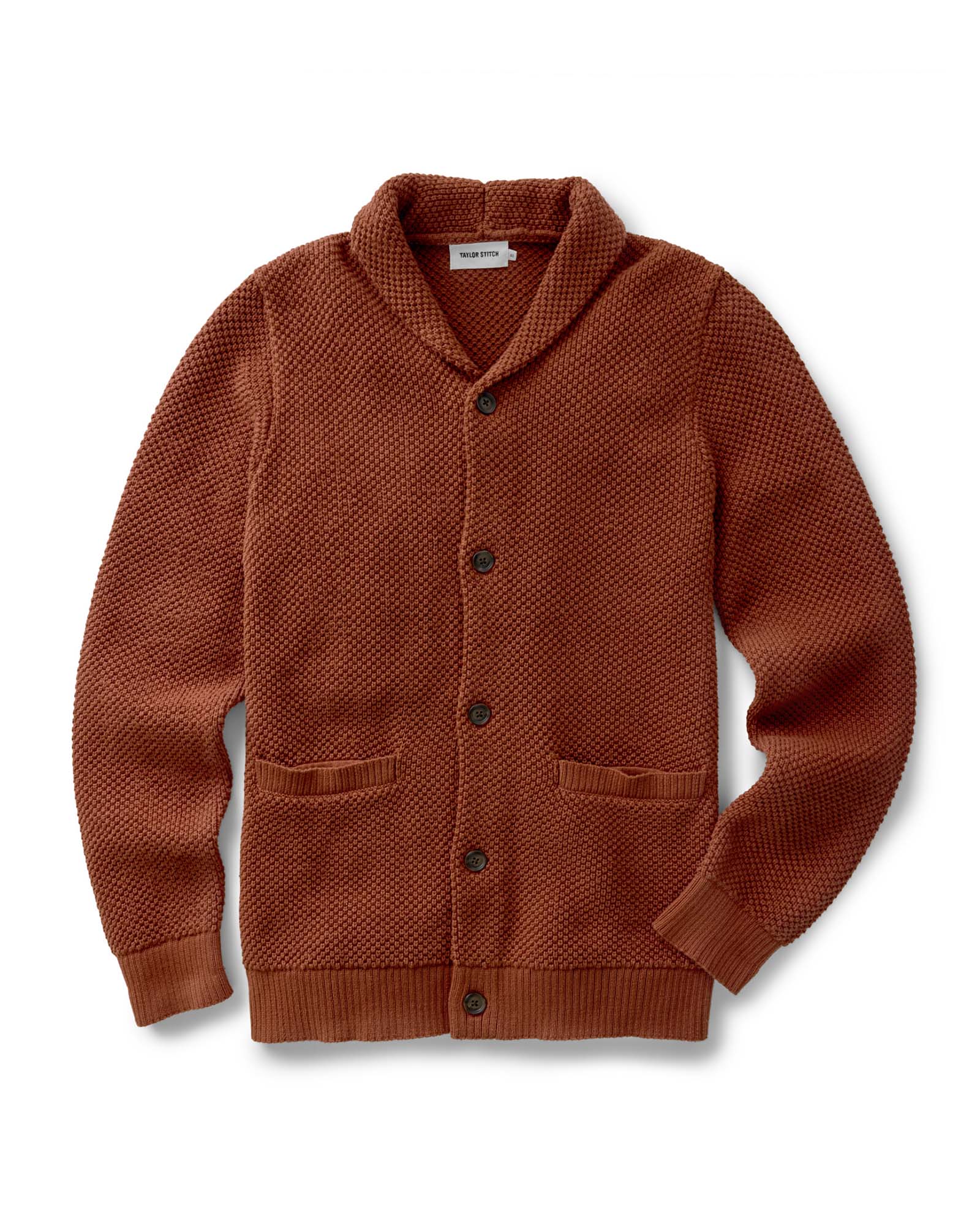 flatlay of The Crawford Sweater in Rust, Knits by Taylor Stitch