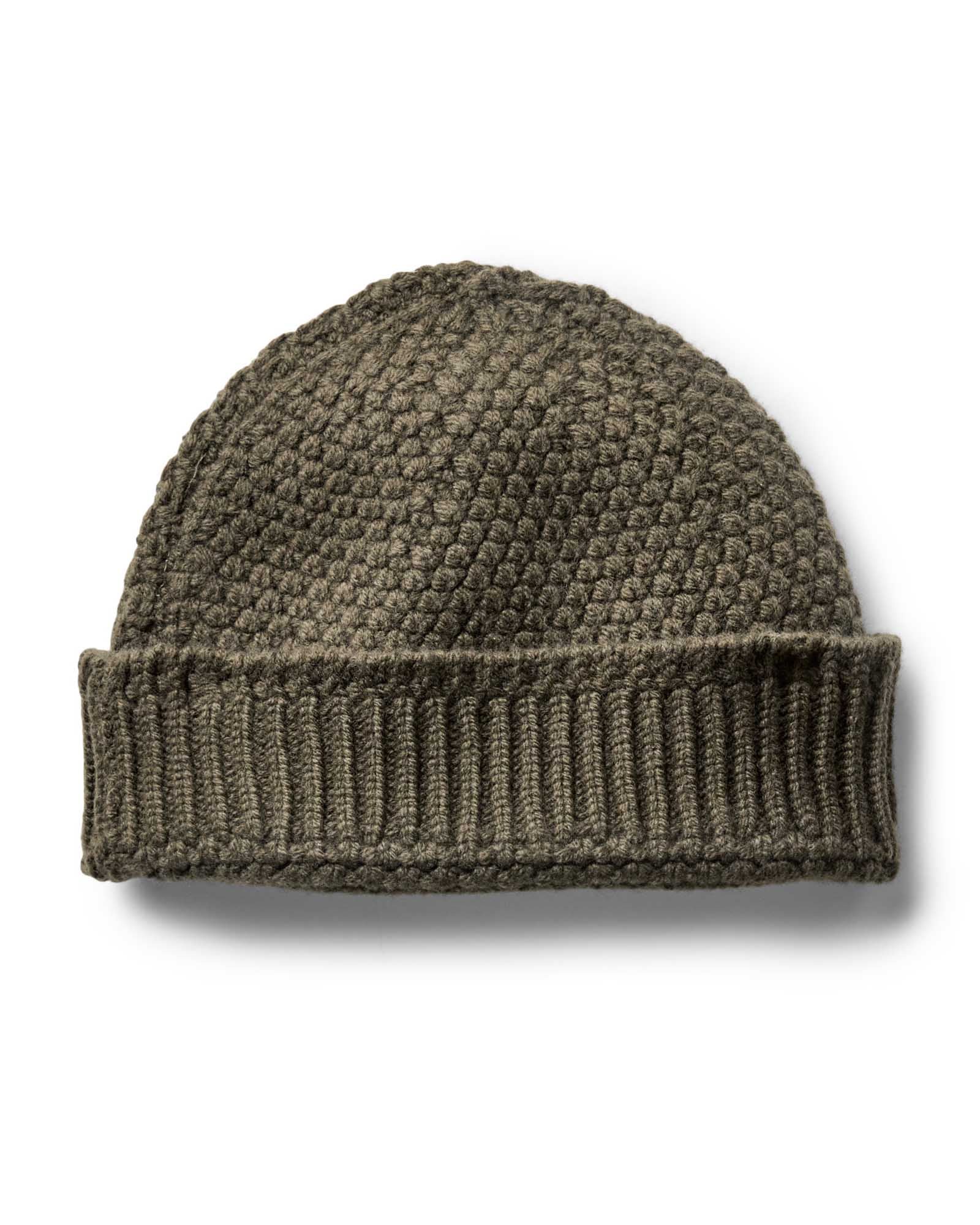 flatlay of The Fisherman Beanie in Heather Army, Accessories by Taylor Stitch