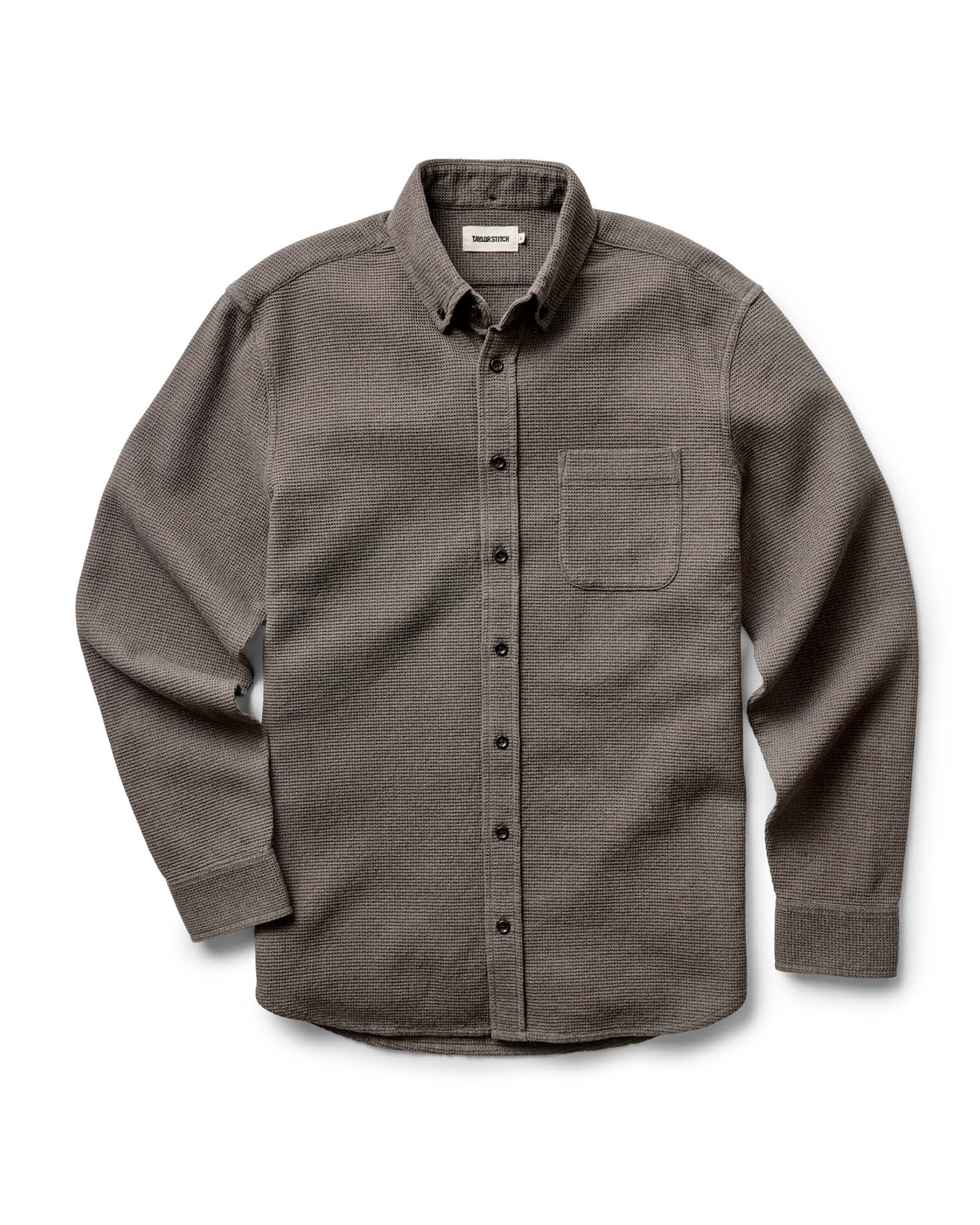 flatlay of The Jack in Fatigue Olive Waffle, Wovens by Taylor Stitch
