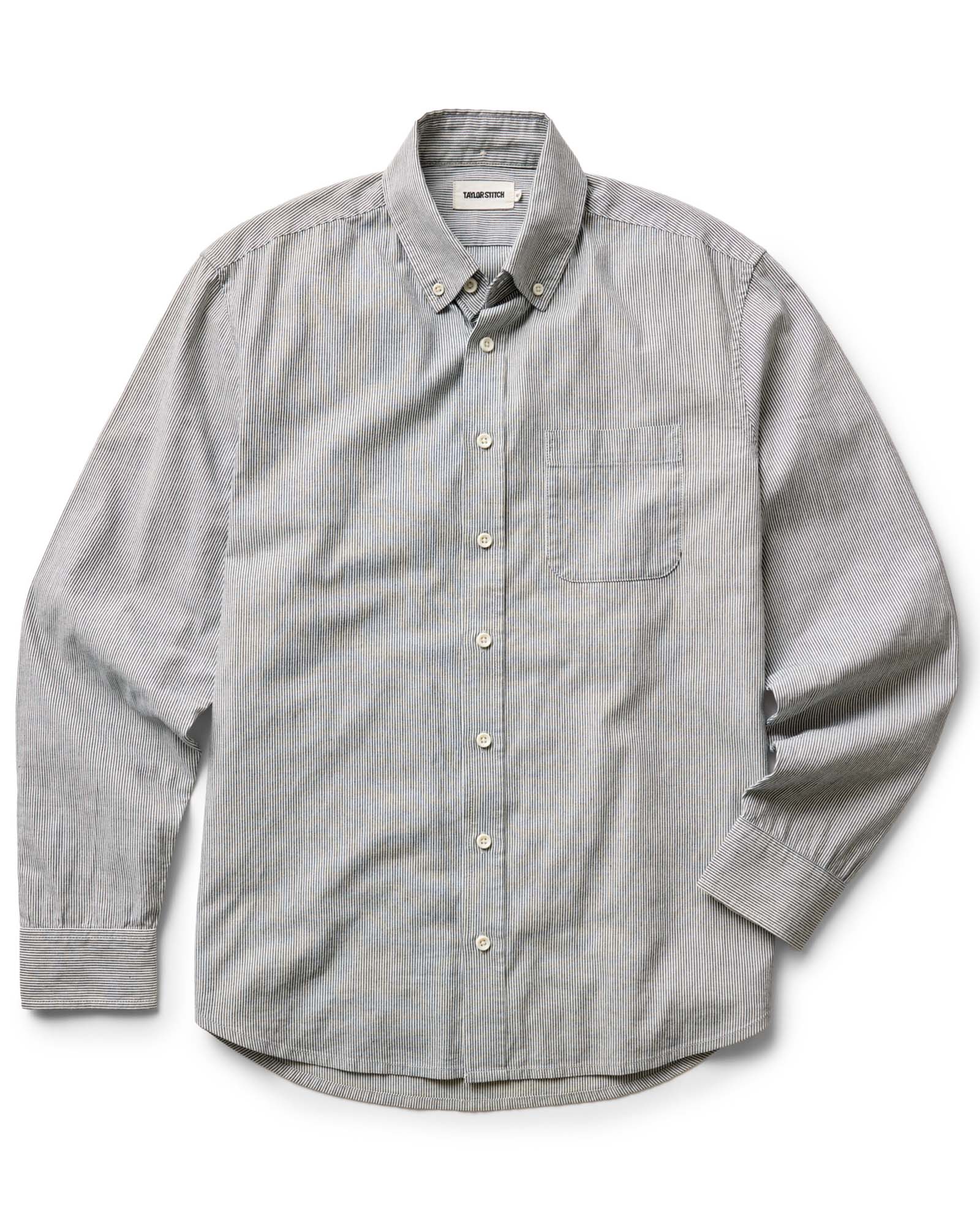 flatlay of The Jack in Rinsed Indigo Stripe Chambray, Wovens by Taylor Stitch