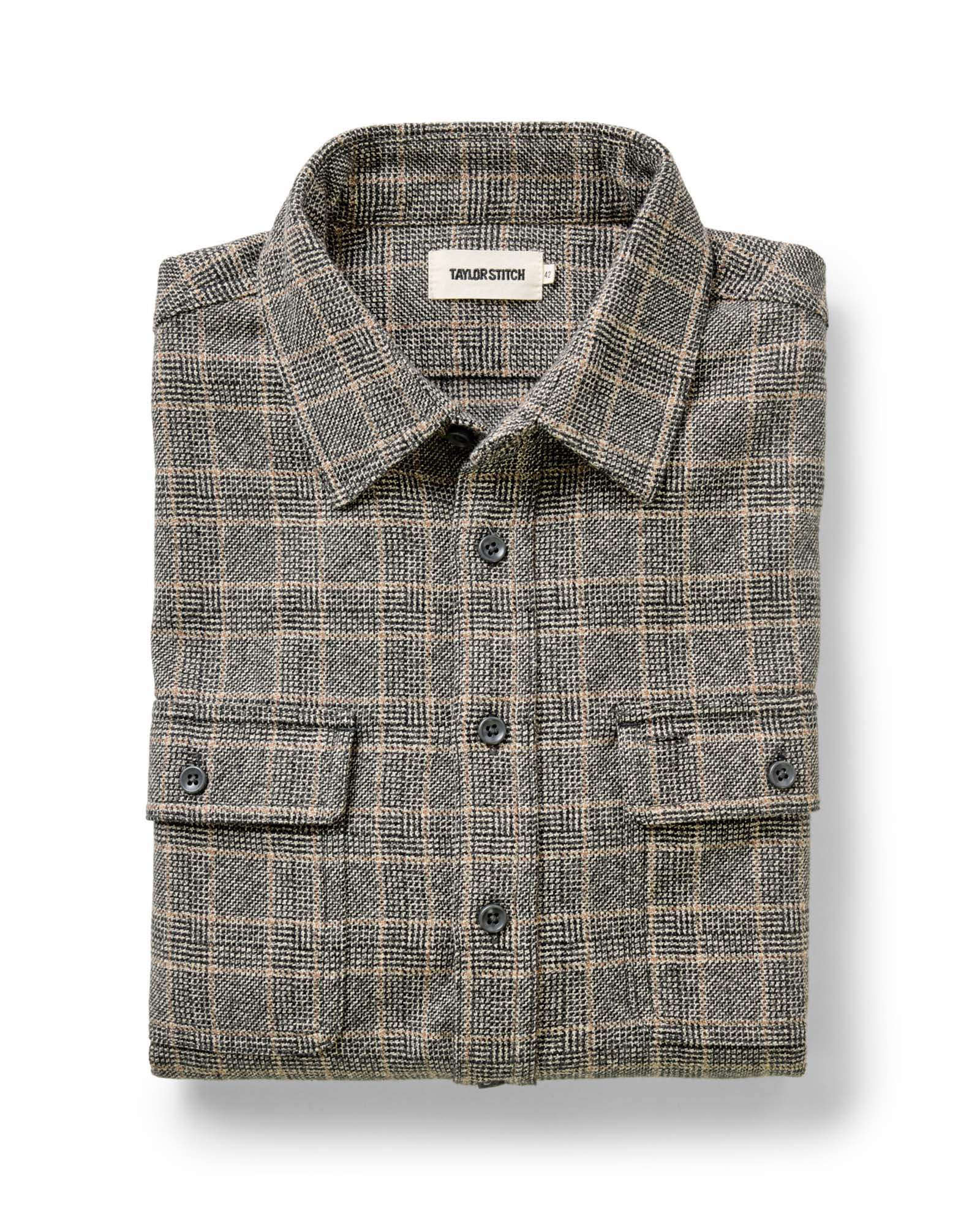 folded flatlay of The Ledge Shirt in Coal Plaid, Wovens by Taylor Stitch