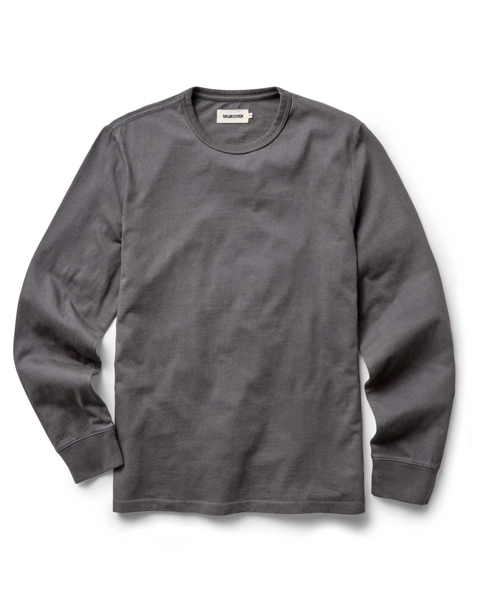 flatlay of The Organic Cotton Long Sleeve Tee in Faded Black, Knits by Taylor Stitch