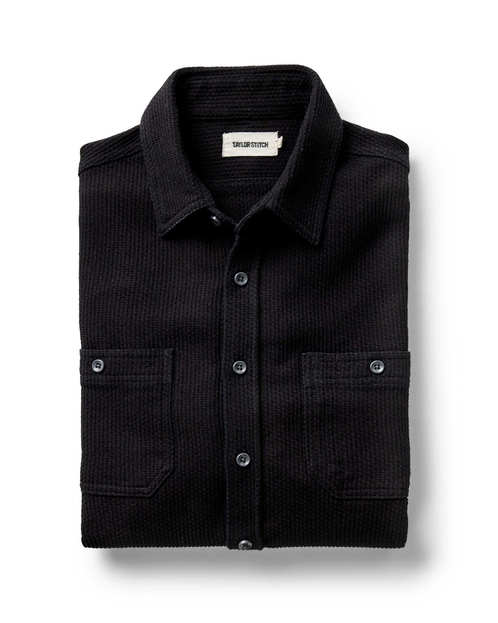 folded flatlay of The Utility Shirt in Black Indigo Sashiko, Wovens by Taylor Stitch