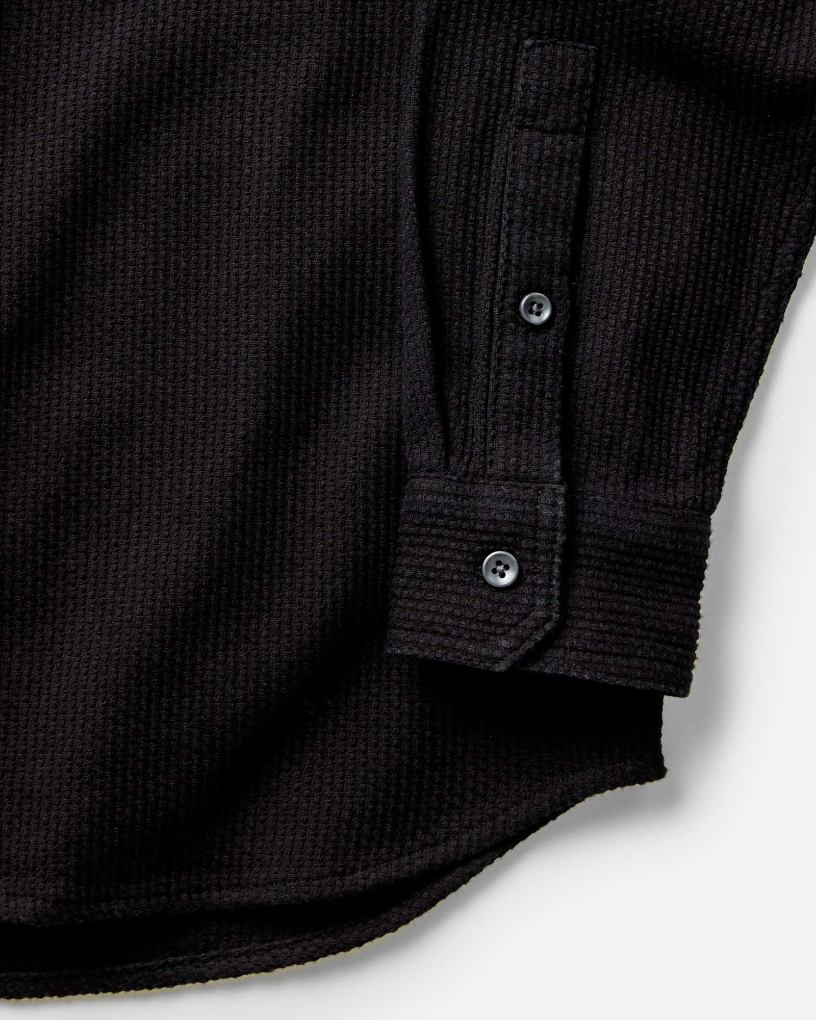 material shot of the sleeves on The Utility Shirt in Black Indigo Sashiko, Wovens by Taylor Stitch