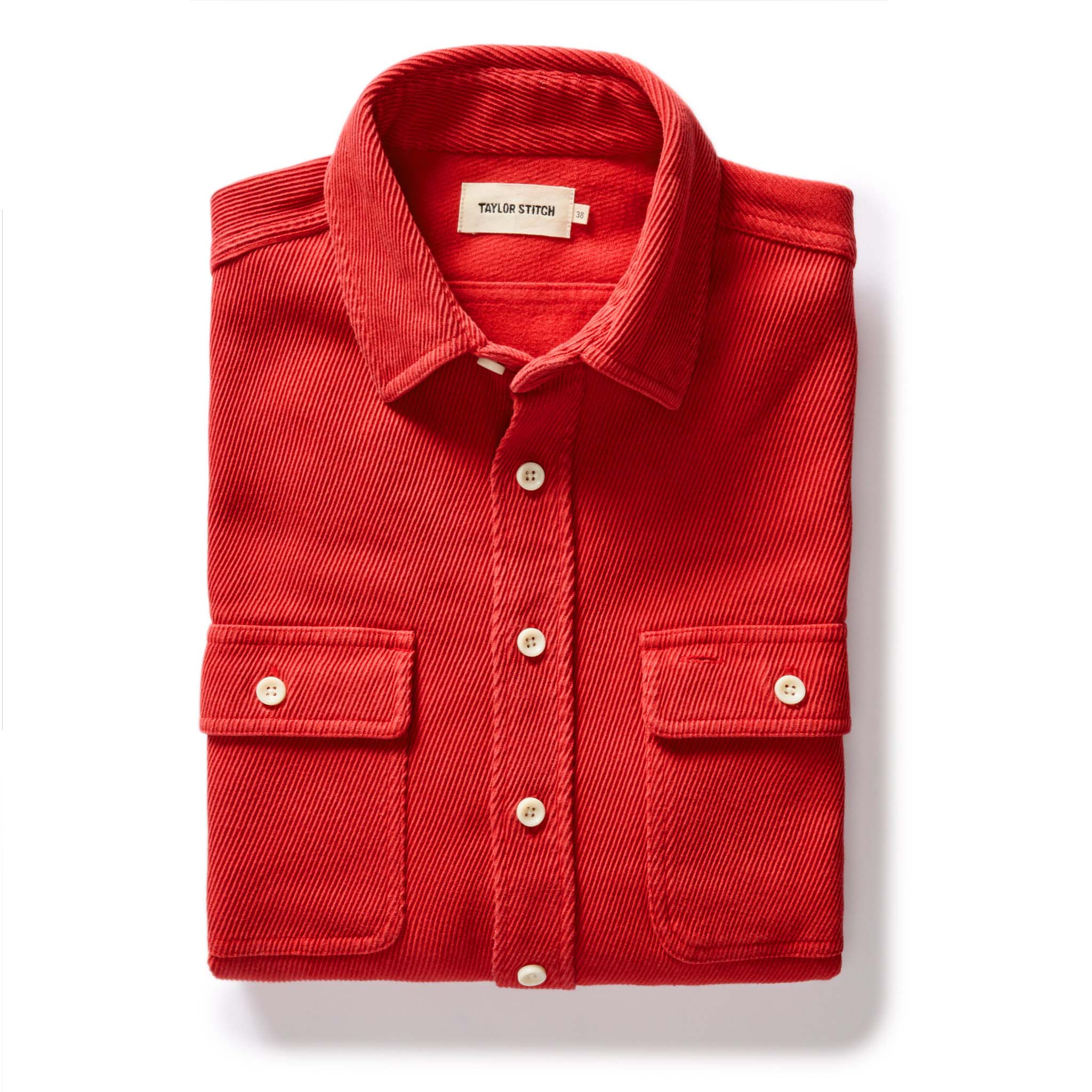 flatlay of The Ledge Shirt in Cardinal, Wovens by Taylor Stitch