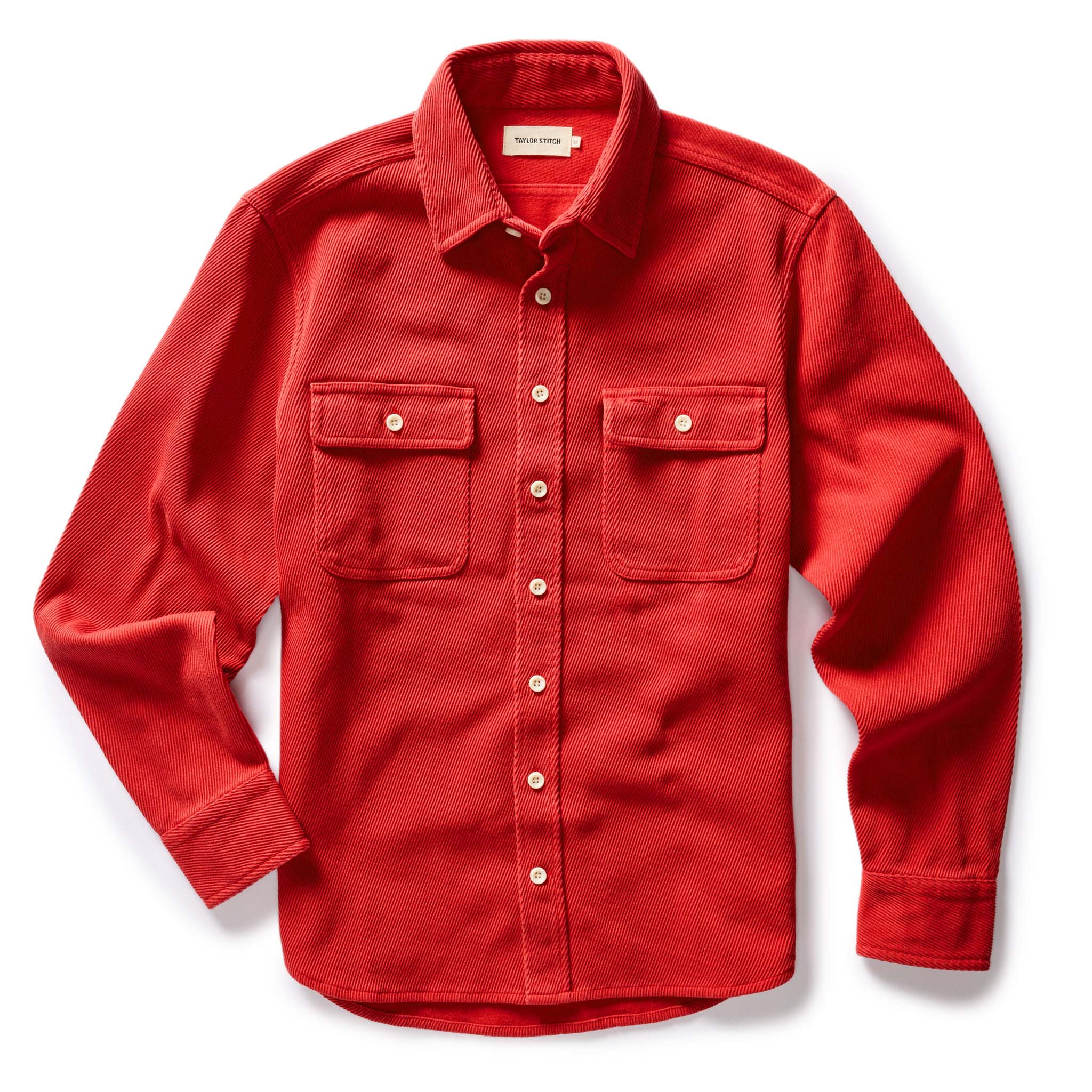 flatlay of The Ledge Shirt in Cardinal, in full, Wovens by Taylor Stitch